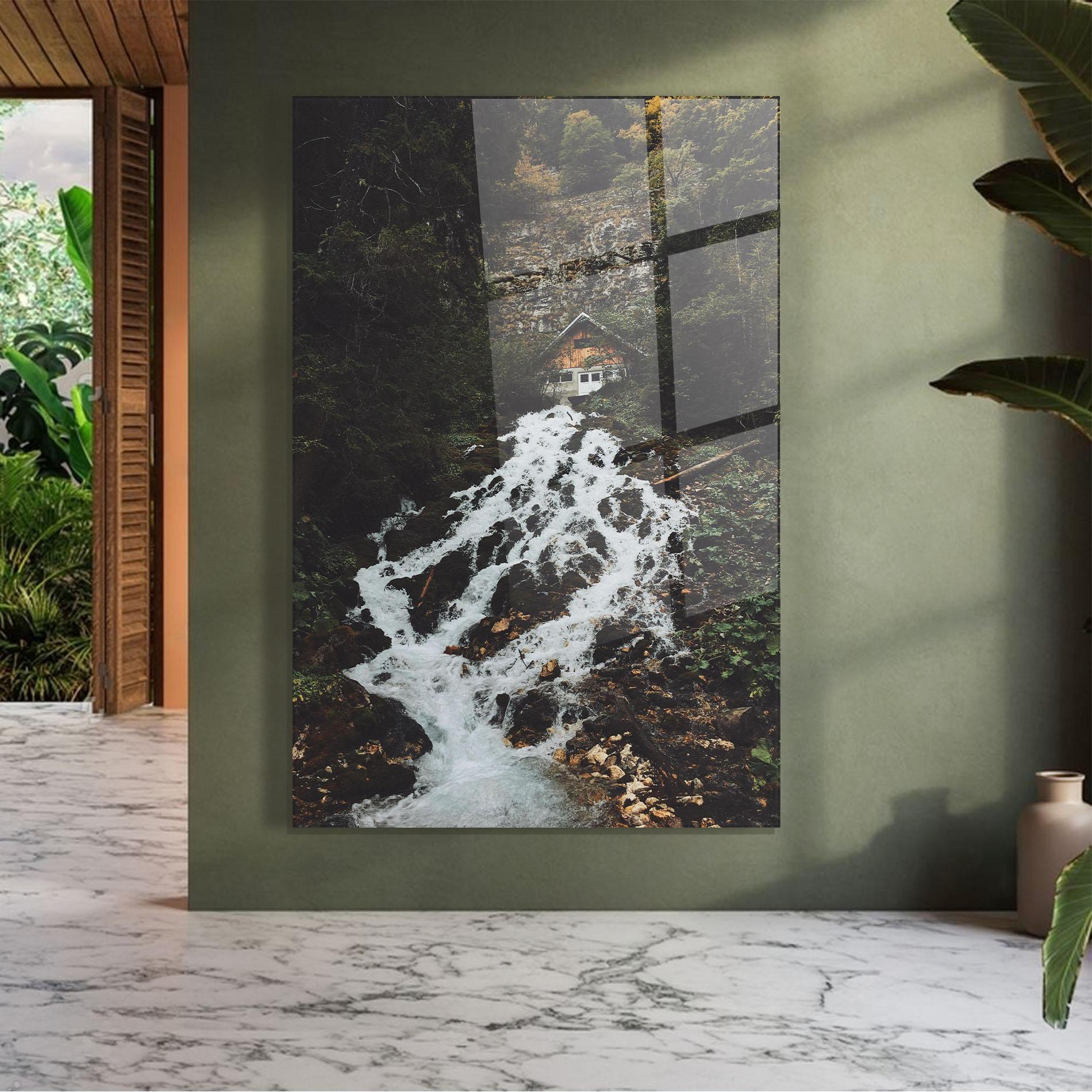 Tablou Sticla Waterfall From Home mockup 7