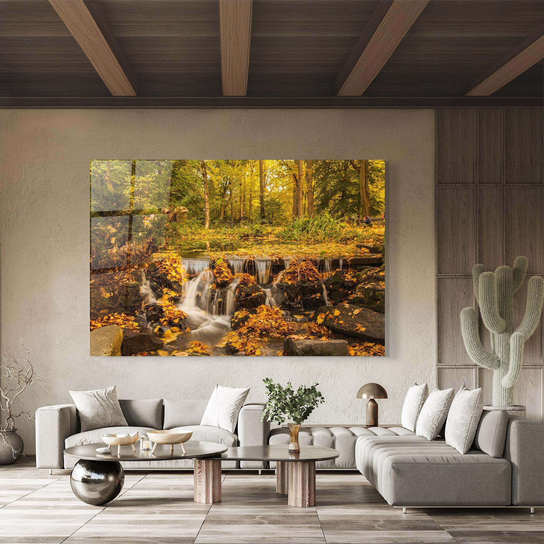 Tablou Sticla Autumn Pretty Waterfall mockup 8