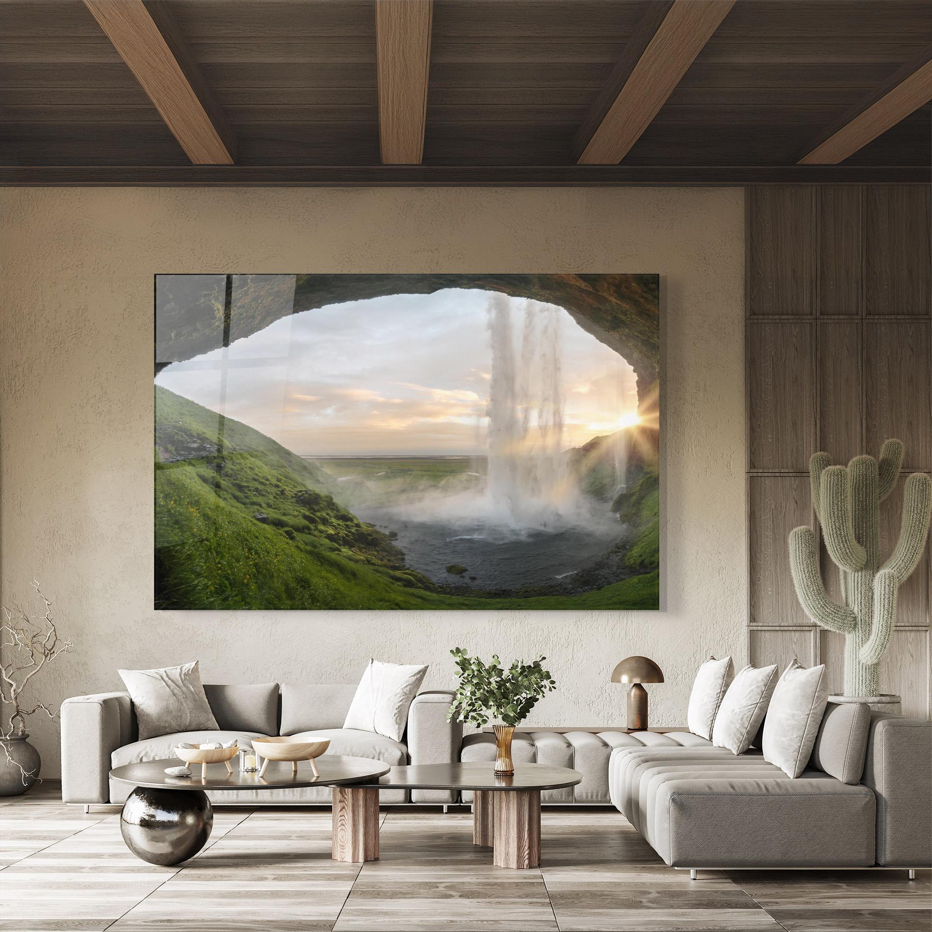 Tablou Sticla Cave Waterfall mockup 8