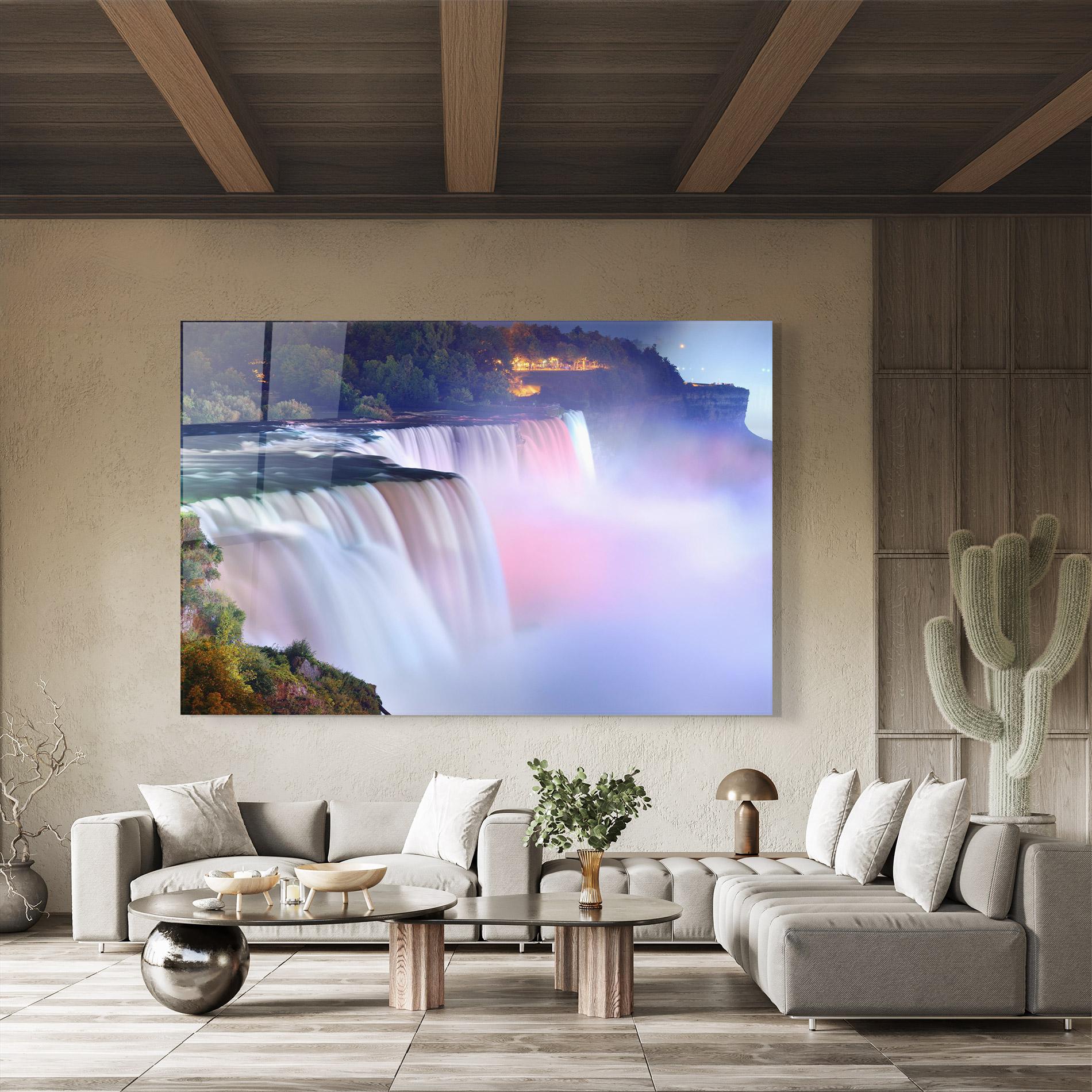 Tablou Sticla Dreamy Purple Waterfall mockup 8