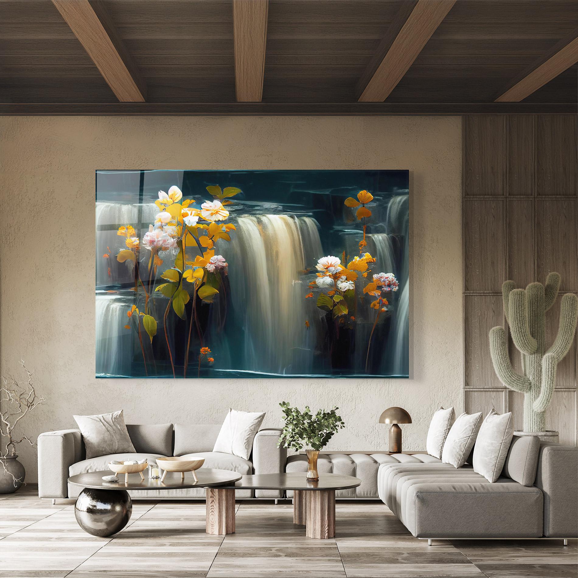 Tablou Sticla Flowers Waterfall mockup 8