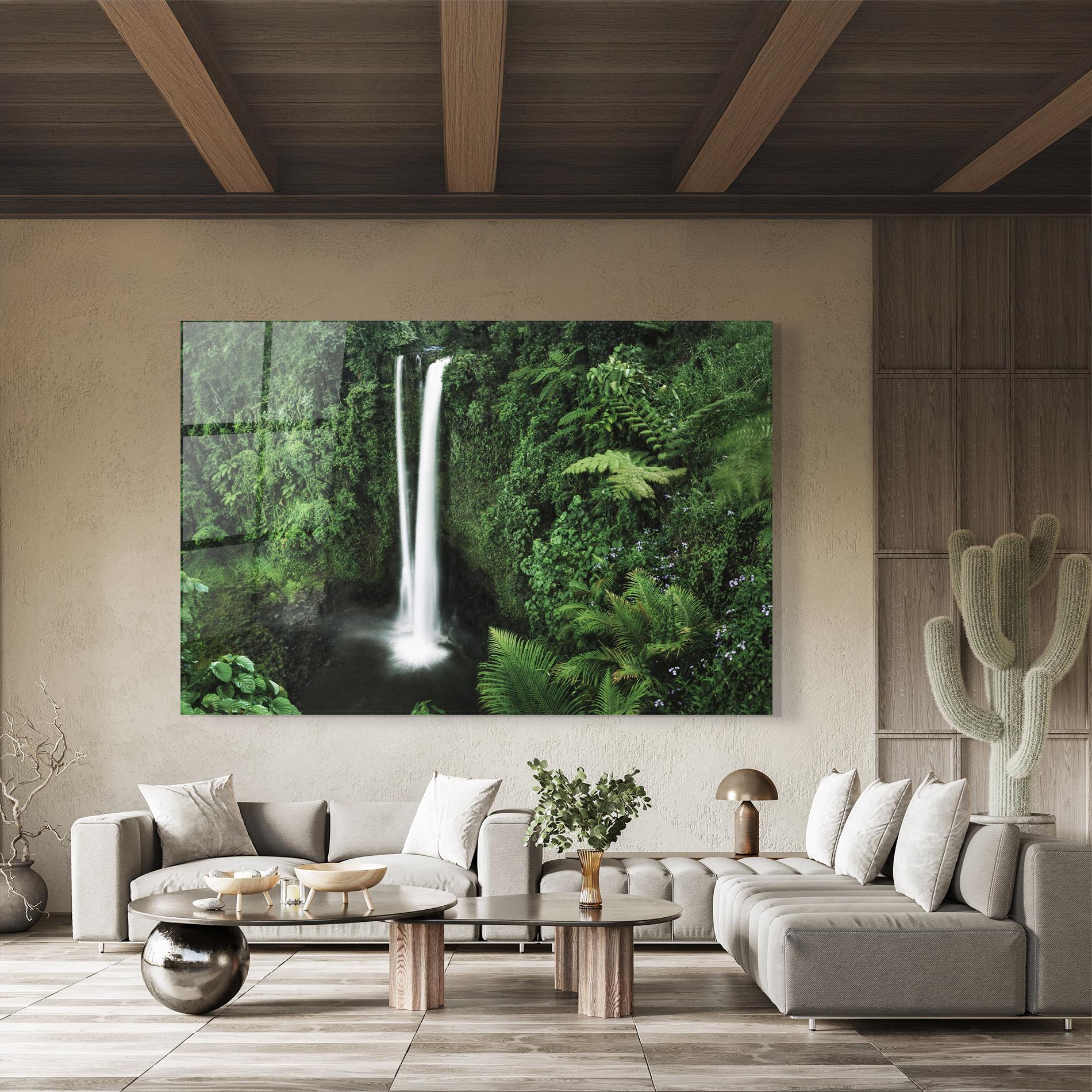 Tablou Sticla Green Nature Waterfall mockup 8