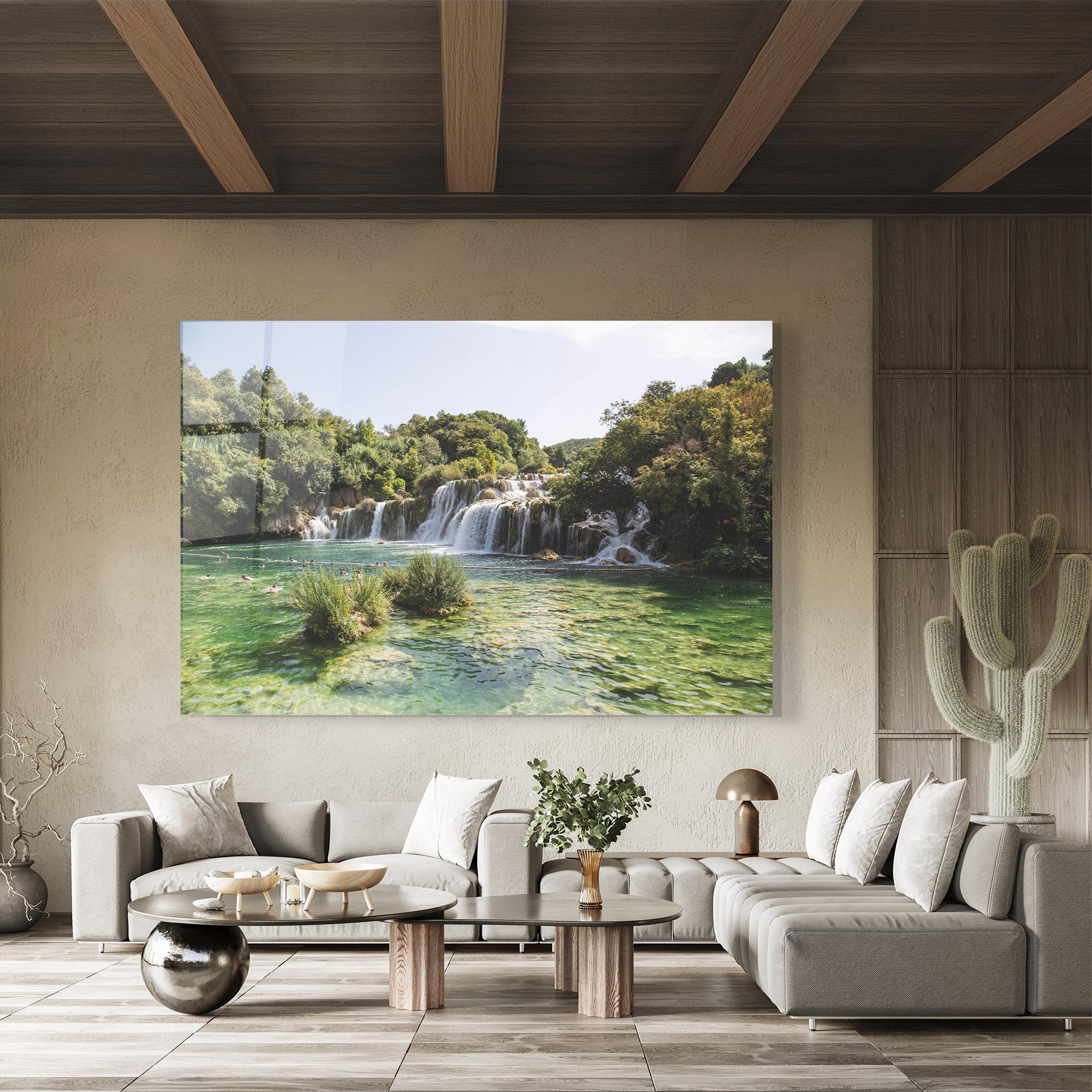 Tablou Sticla Green Waterfall mockup 8