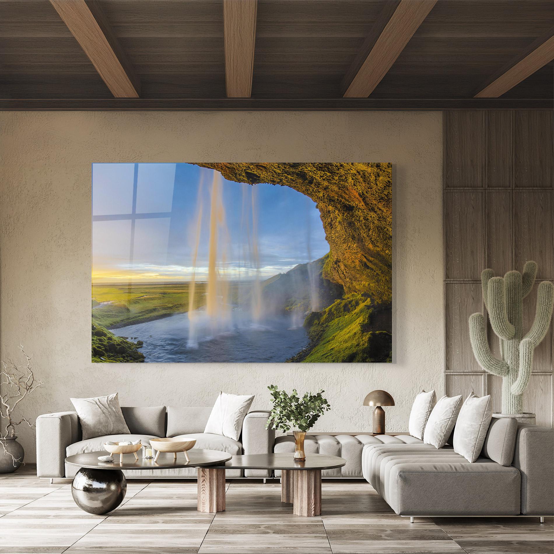 Tablou Sticla Orange Waterfall mockup 8