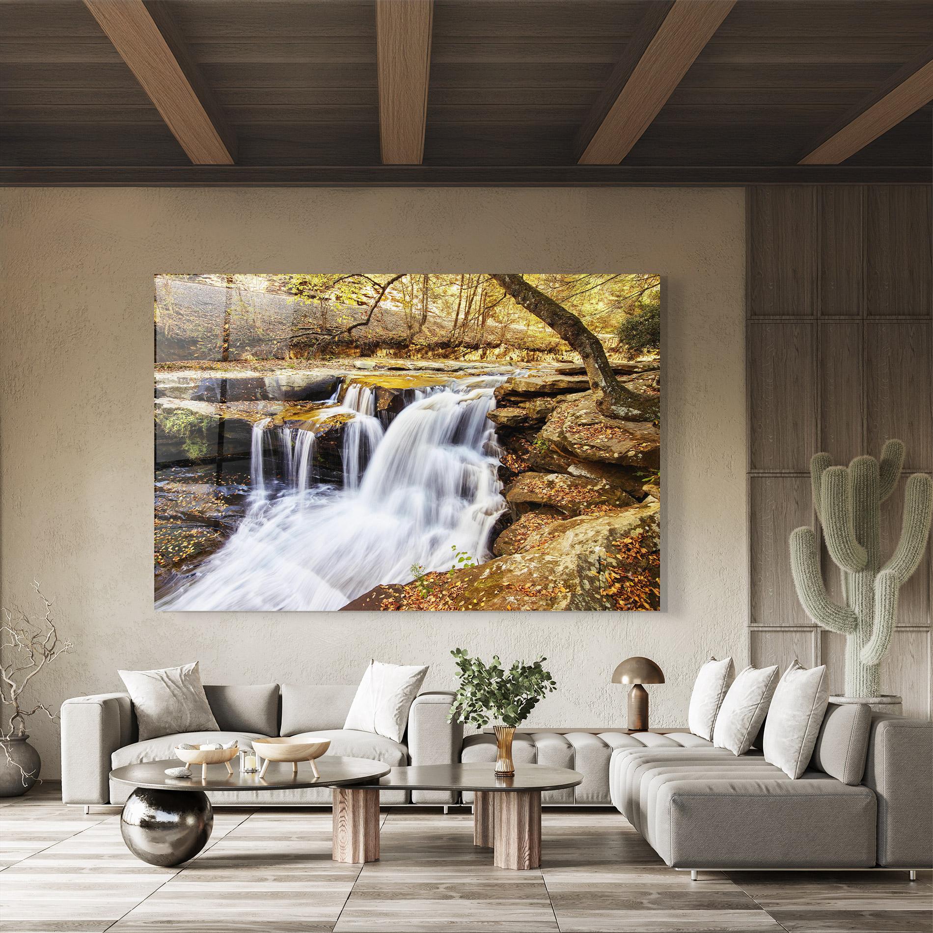 Tablou Sticla Pretty Autumn Waterfall mockup 8