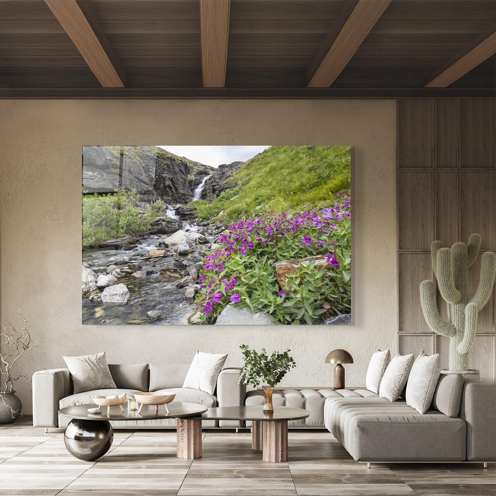 Tablou Sticla Purple Flowers Waterfall mockup 8