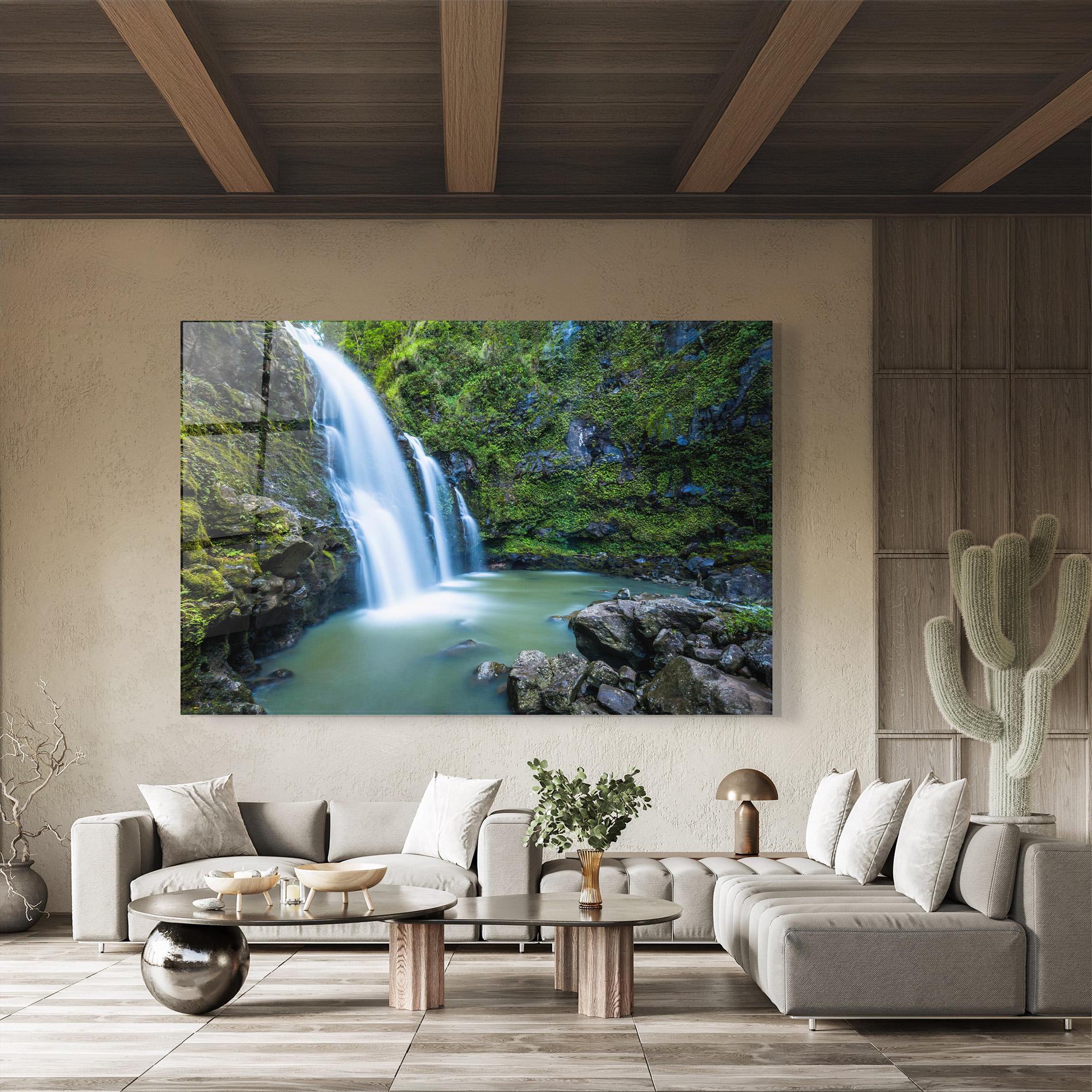 Tablou Sticla Swimming In Waterfall mockup 8