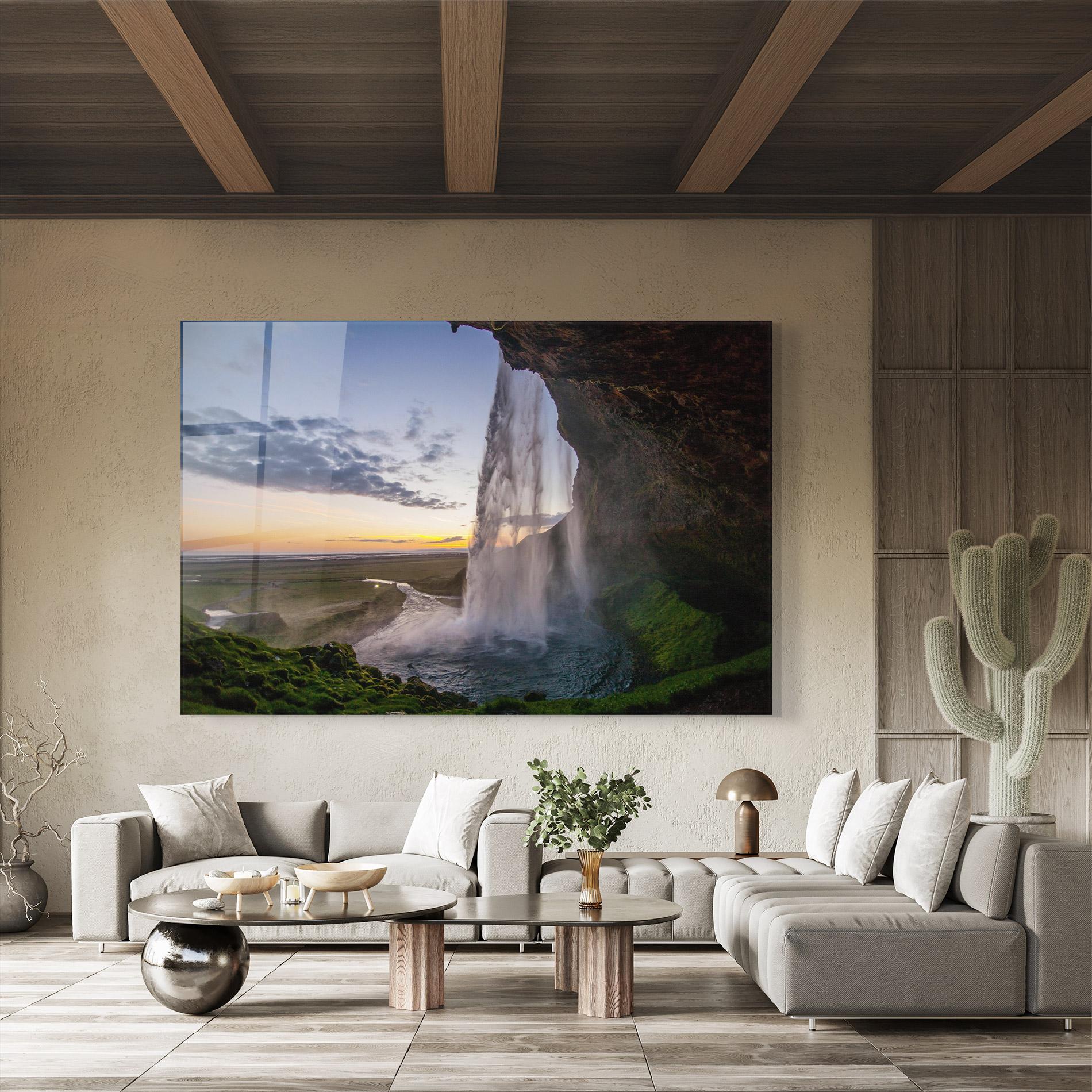 Tablou Sticla Yellow Line Waterfall mockup 8