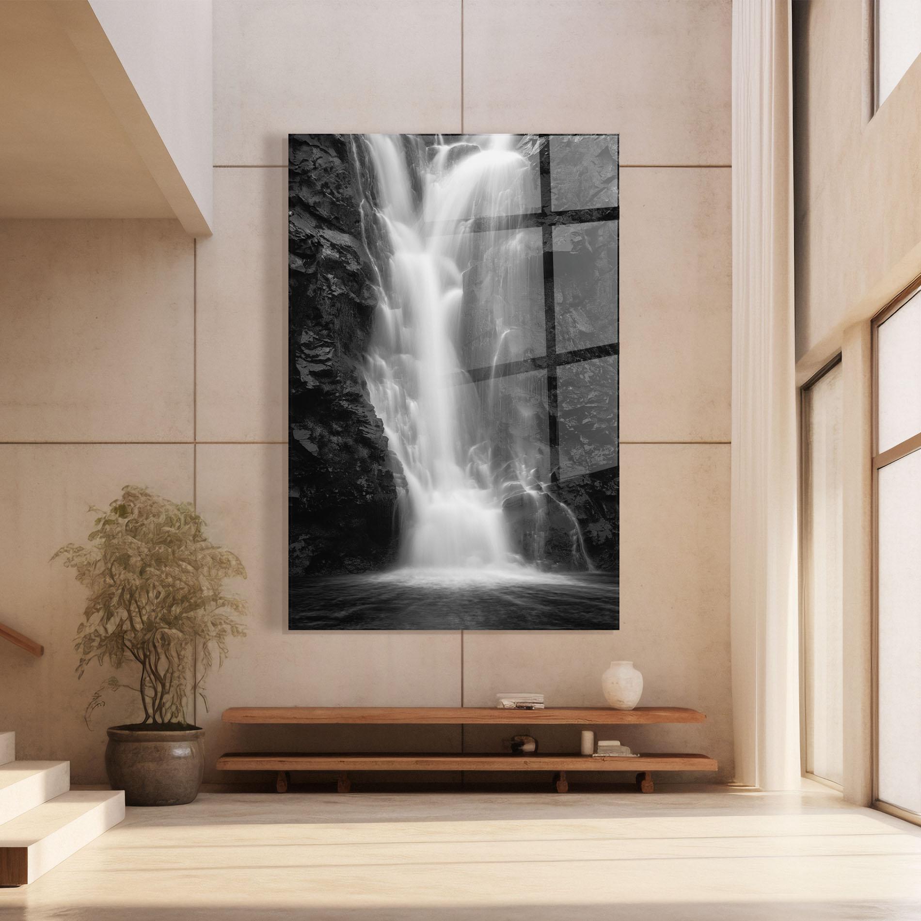 Tablou Sticla Black Rock Waterfall View mockup 8