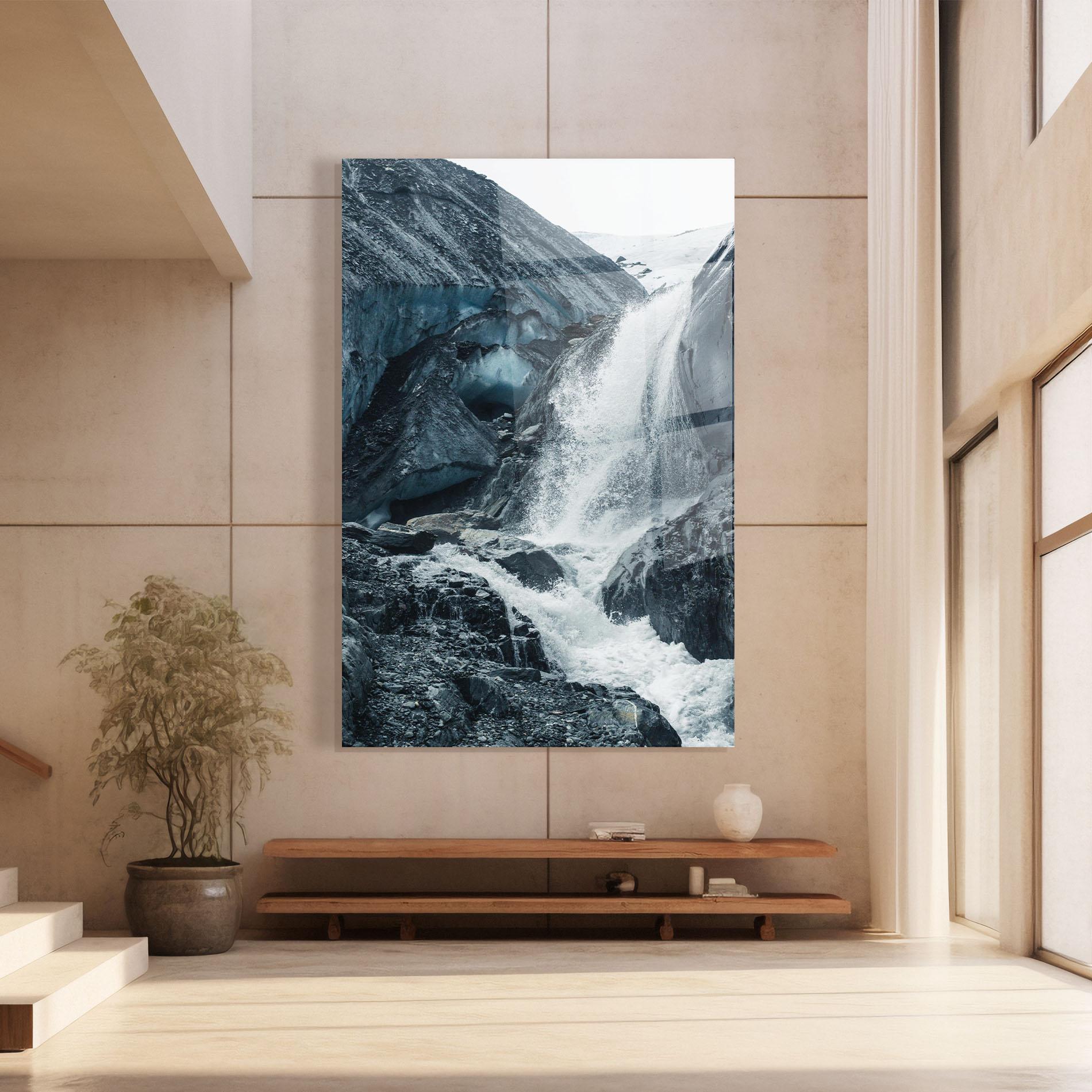 Tablou Sticla Blue Rocks Waterfall mockup 8
