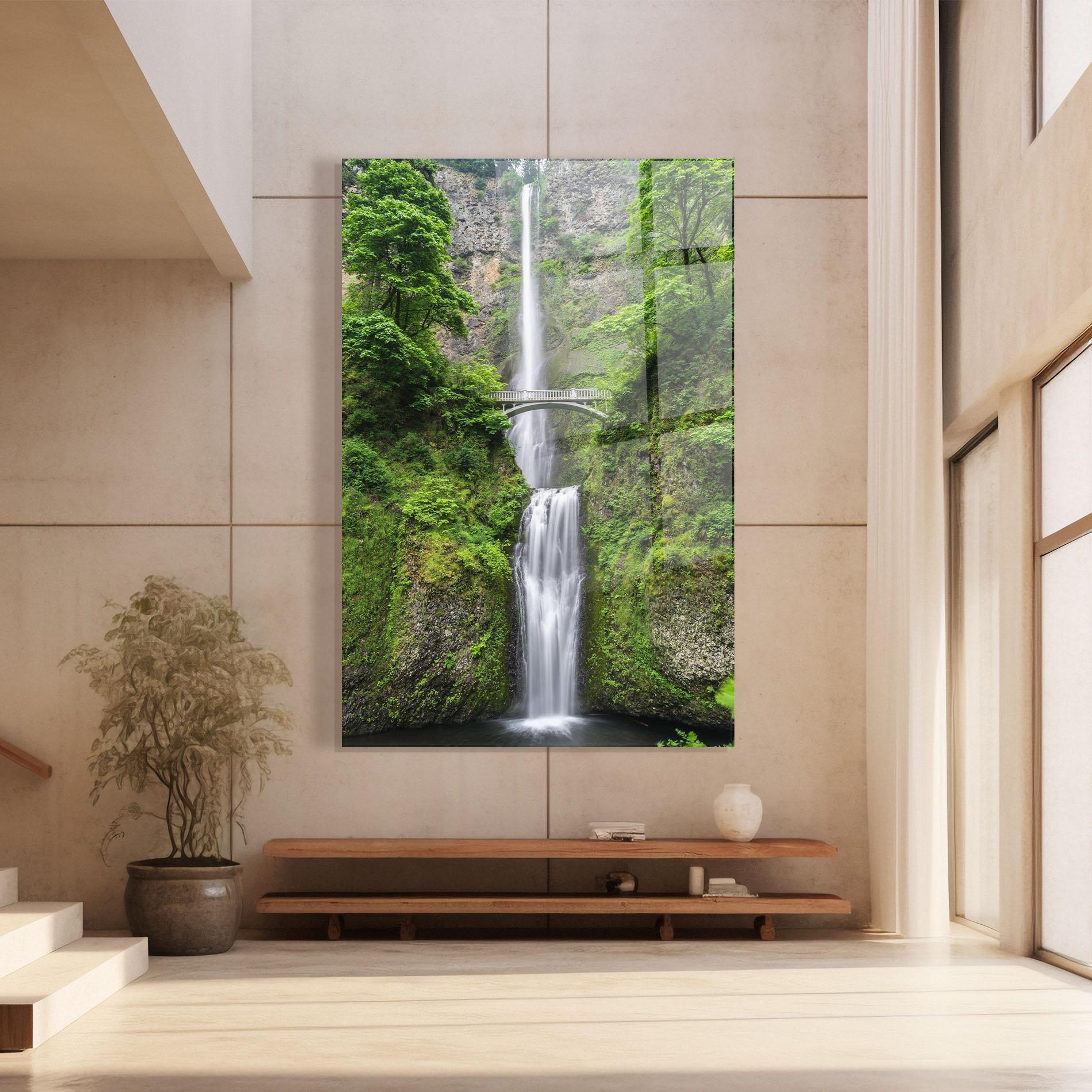 Tablou Sticla Green Leaves Bridge View mockup 8