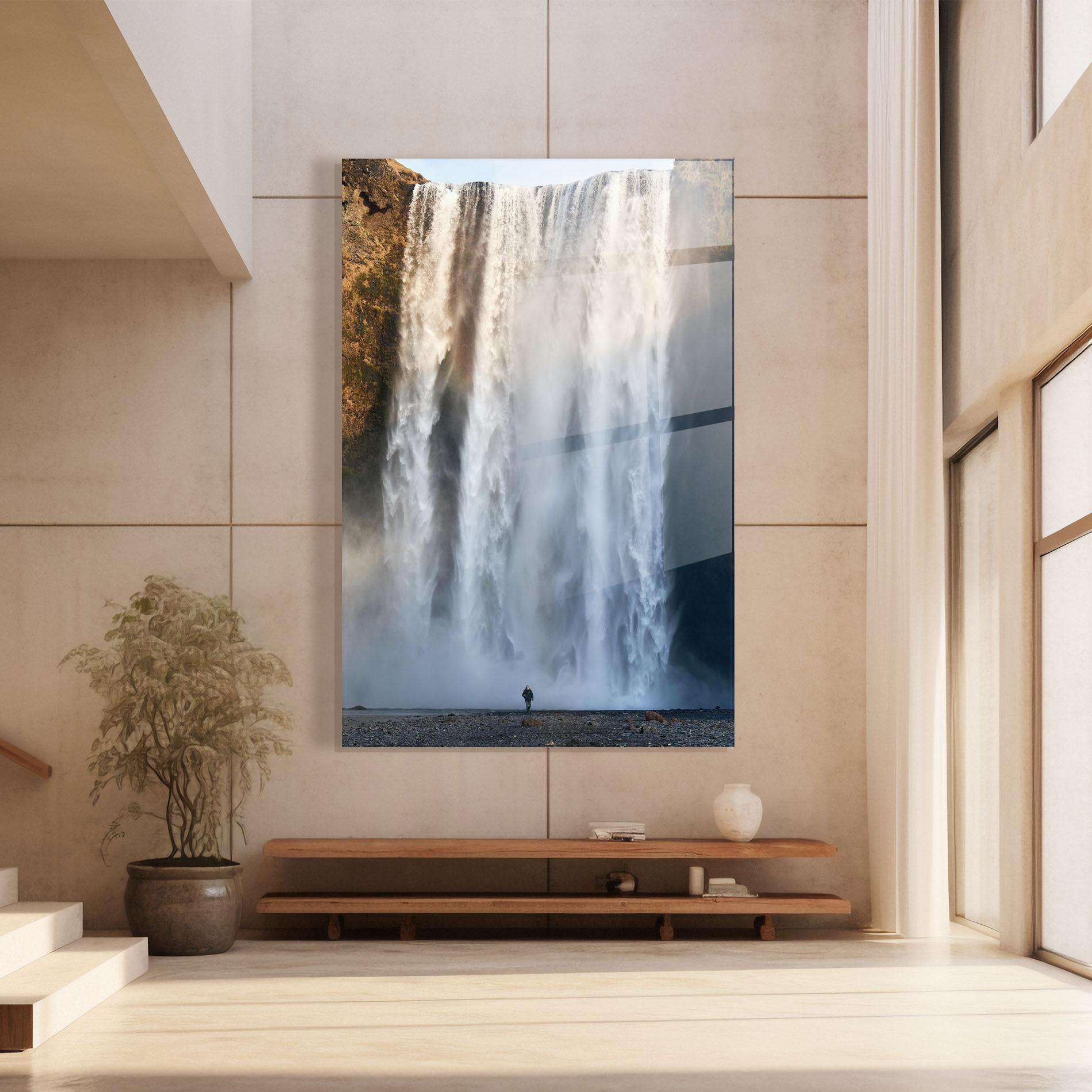 Tablou Sticla Small Man Waterfall mockup 8