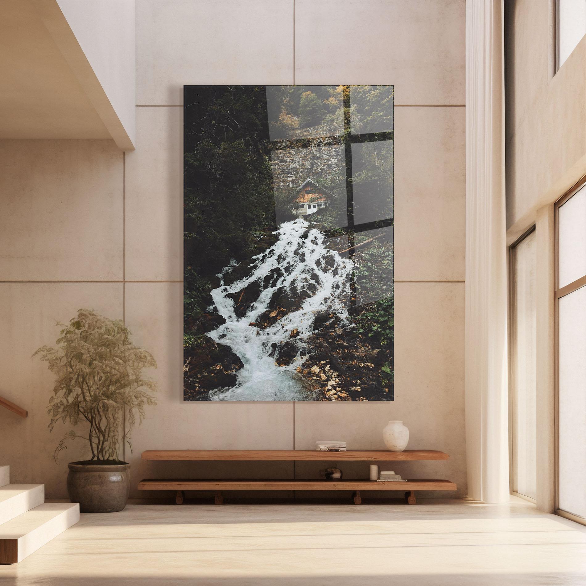 Tablou Sticla Waterfall From Home mockup 8
