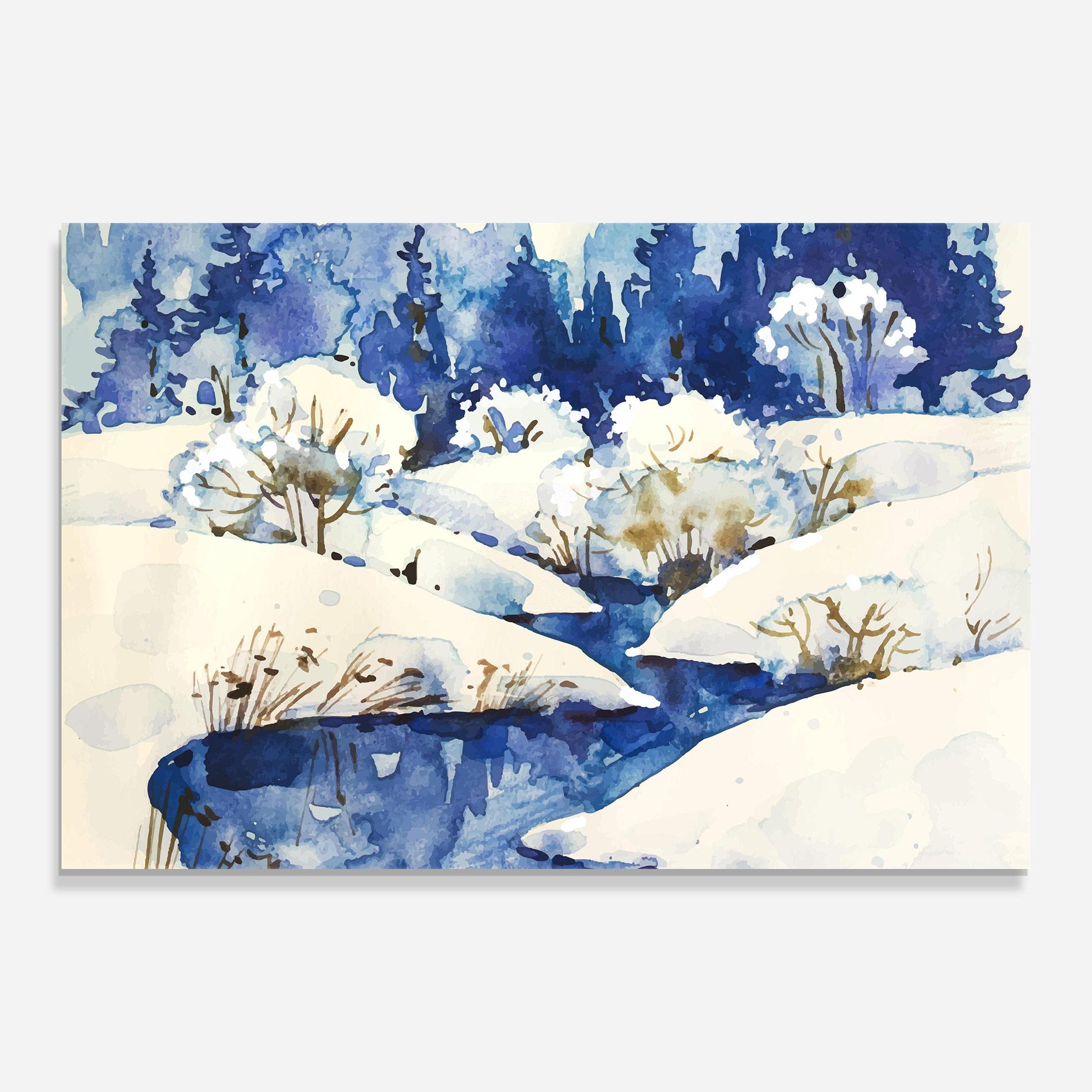 Tablou Sticla Blue Trees Winter mockup 0