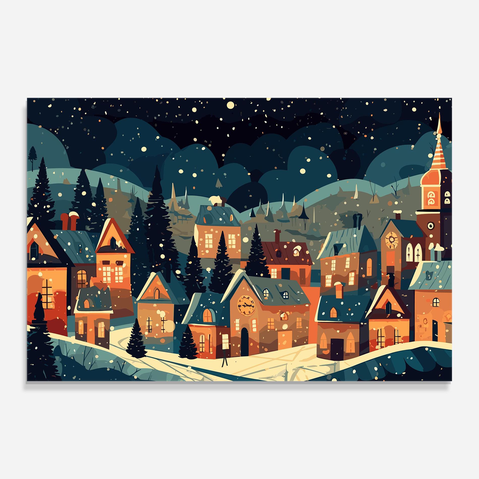 Tablou Sticla Winter View Houses mockup 0