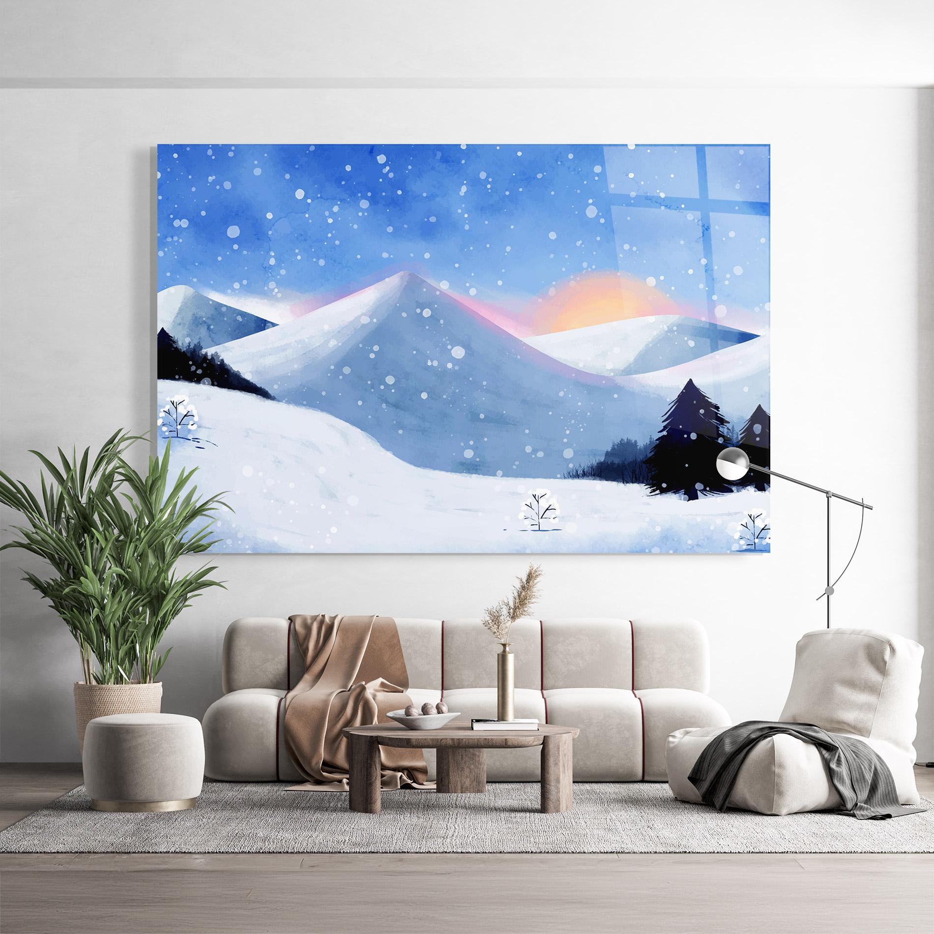 Tablou Sticla Mountain Snow Art mockup 9