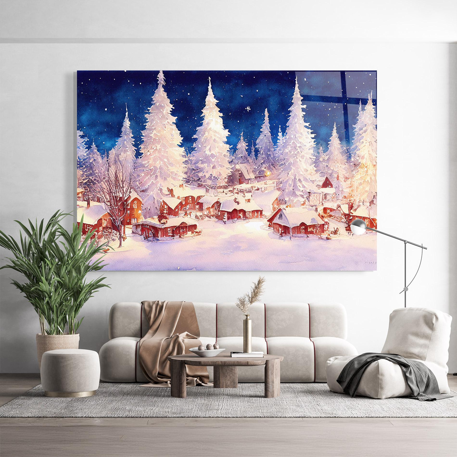 Tablou Sticla Snow Falling Painting mockup 9