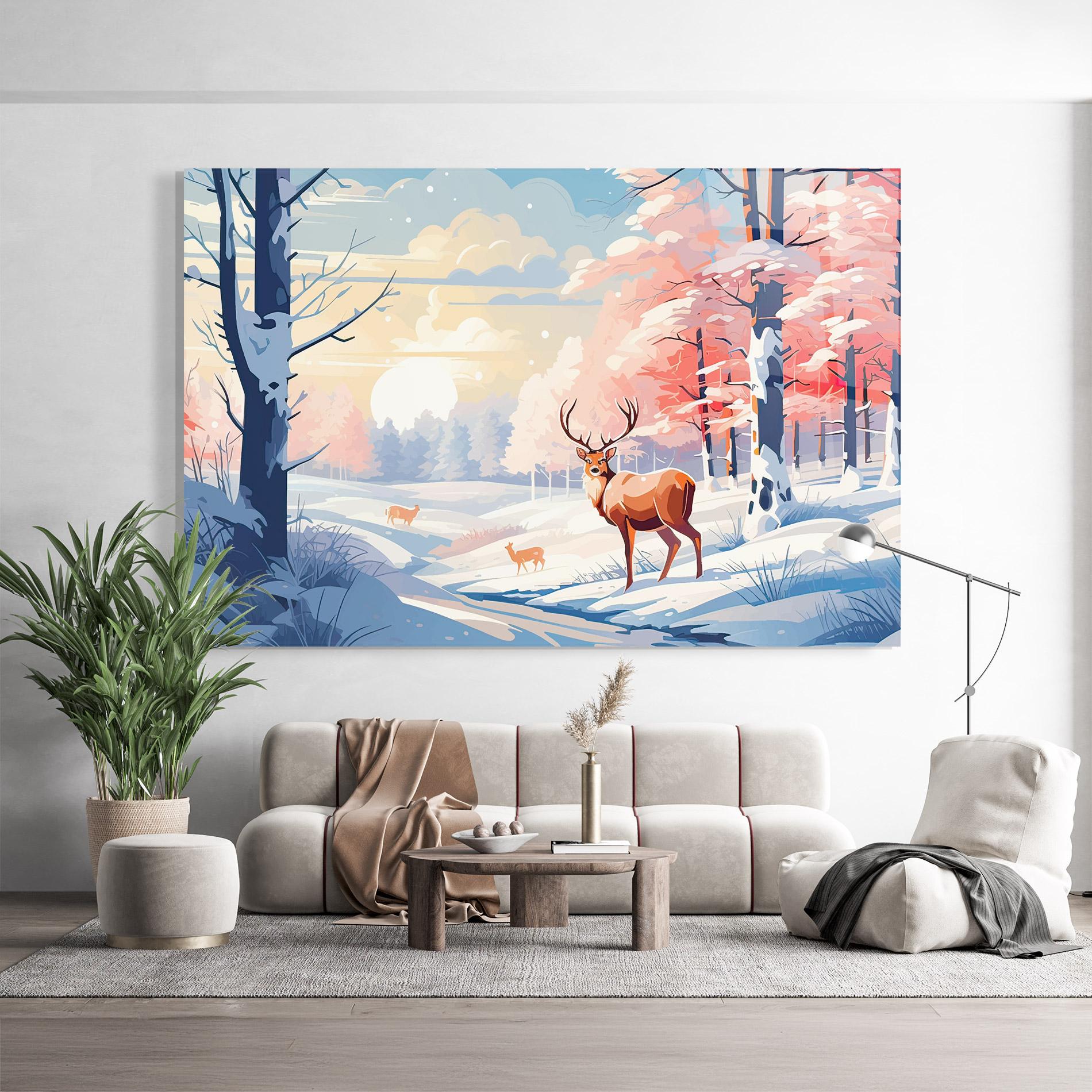 Tablou Sticla Winter Deer Art mockup 9