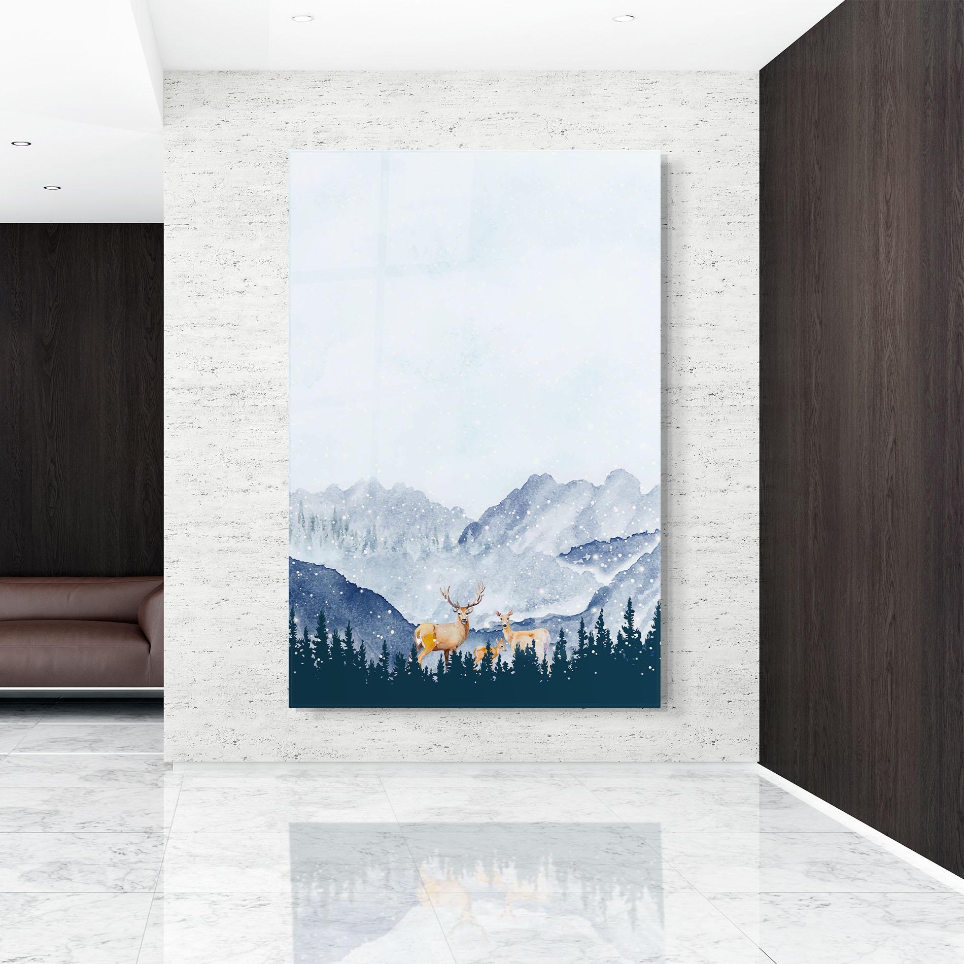 Tablou Sticla Winter Deers mockup 9