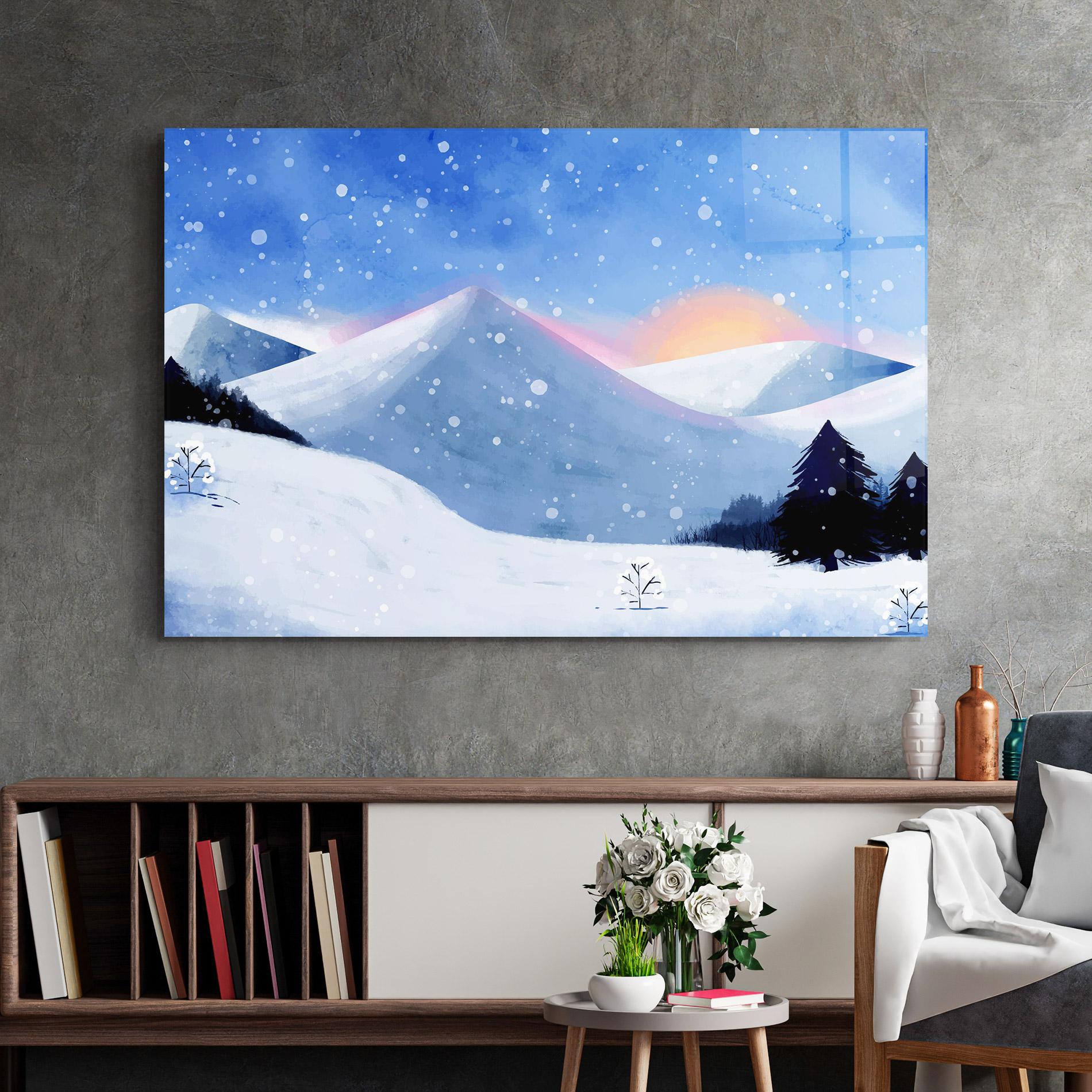 Tablou Sticla Mountain Snow Art mockup 2