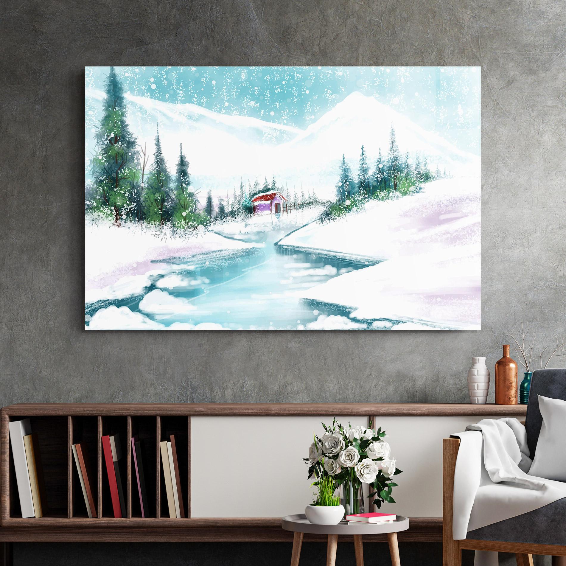 Tablou Sticla Purple House Winter mockup 2