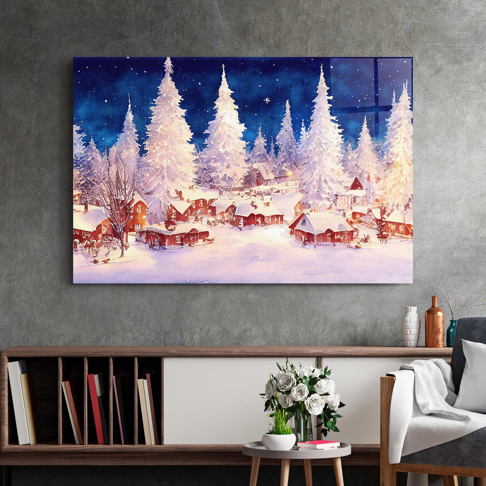 Tablou Sticla Snow Falling Painting mockup 2
