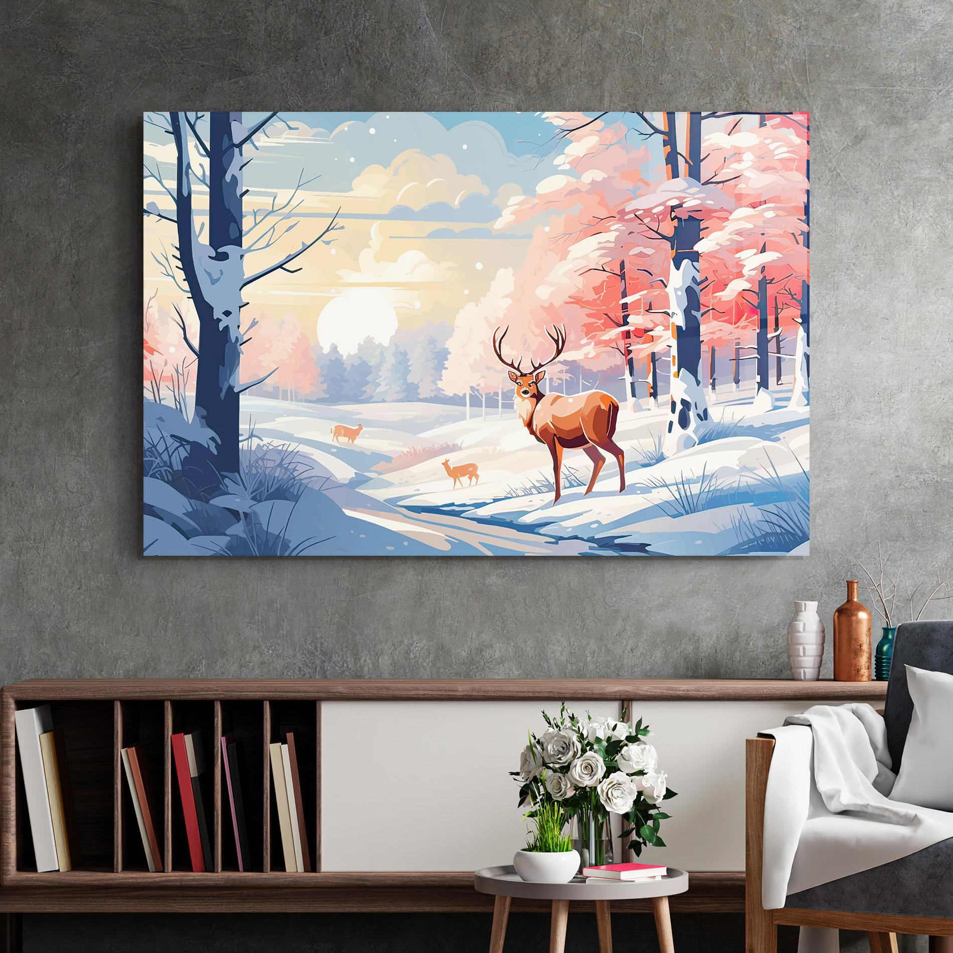 Tablou Sticla Winter Deer Art mockup 2