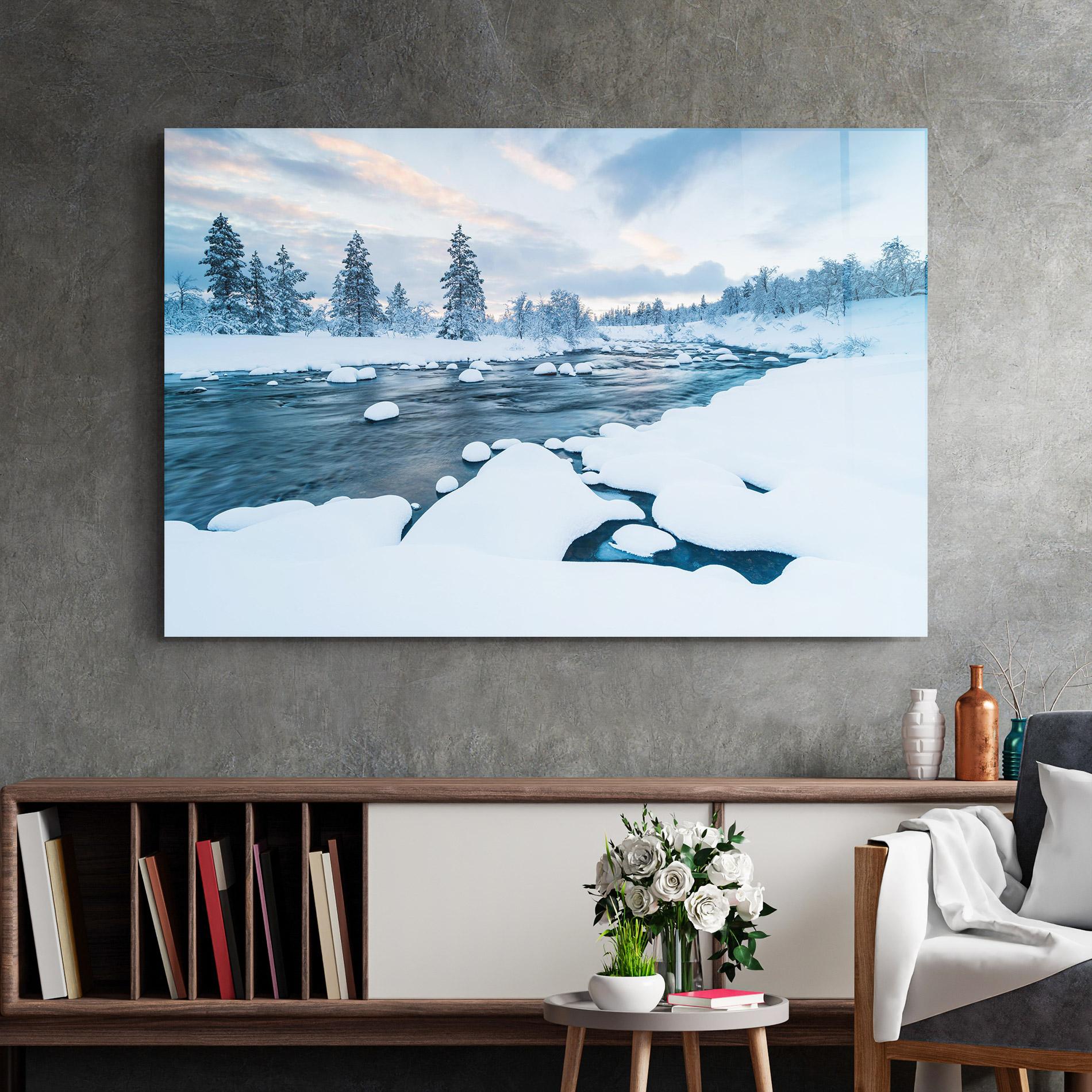 Tablou Sticla Winter River mockup 2