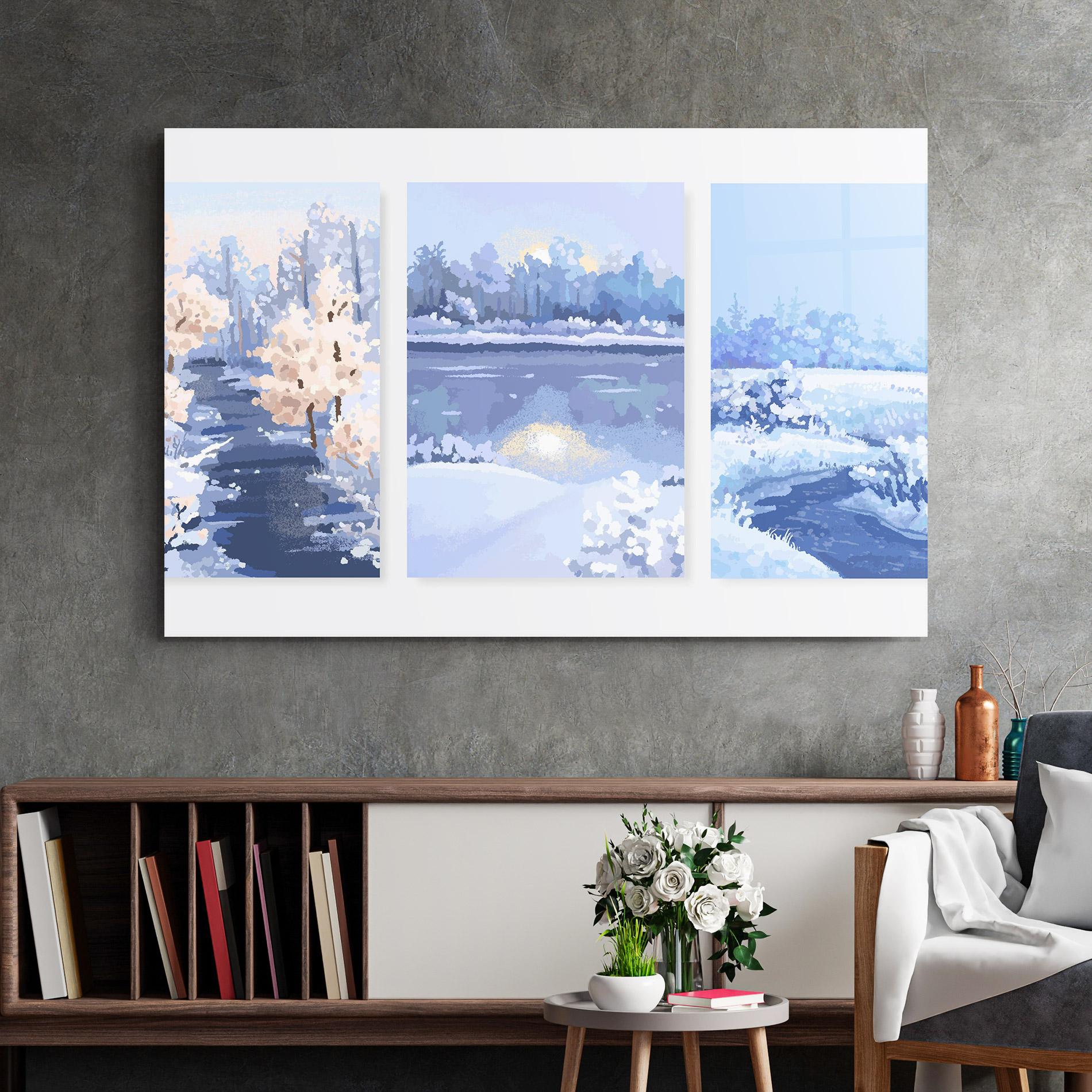 Tablou Sticla Winter_landscape_with_forest_and_field_vector_illustration14 mockup 2