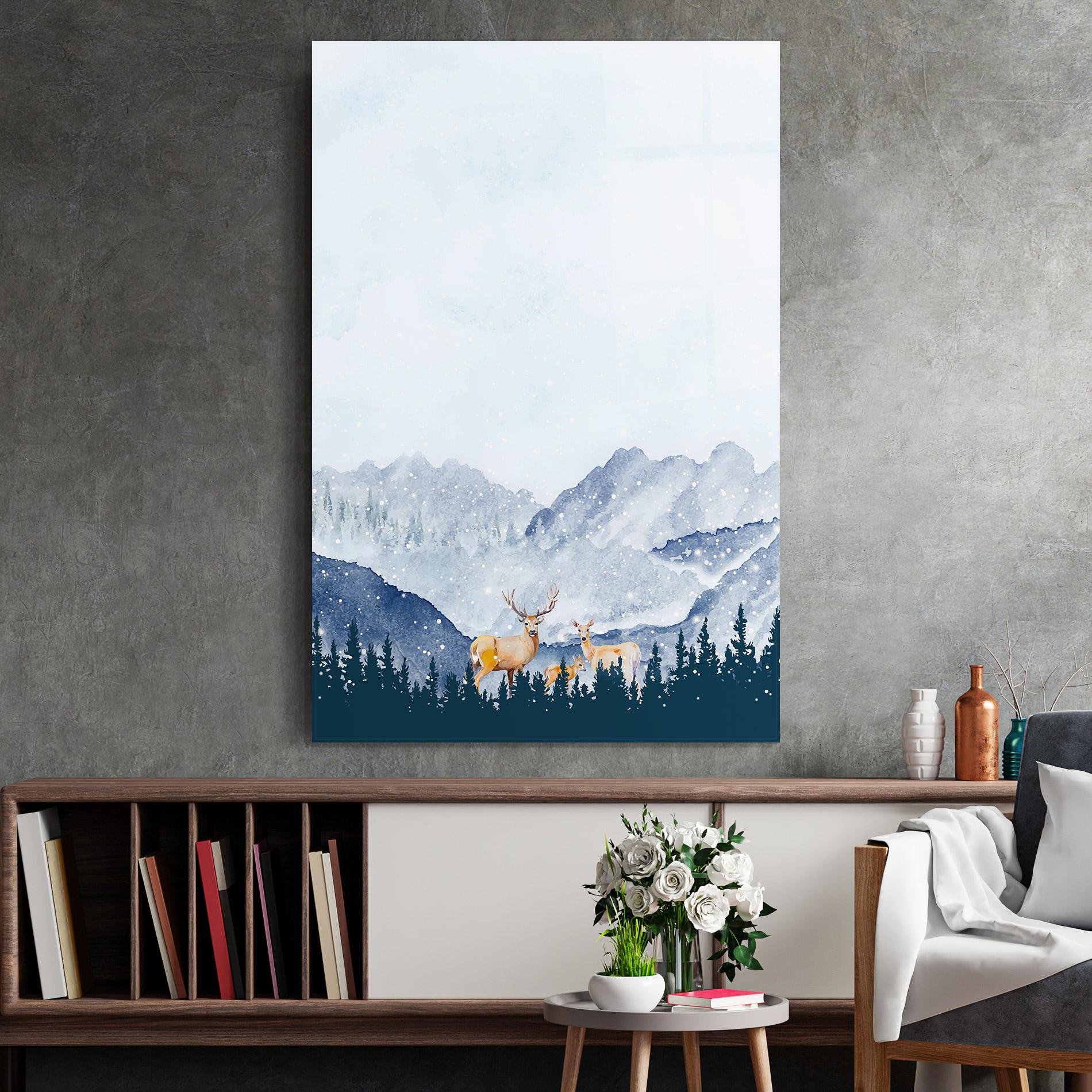 Tablou Sticla Winter Deers mockup 2