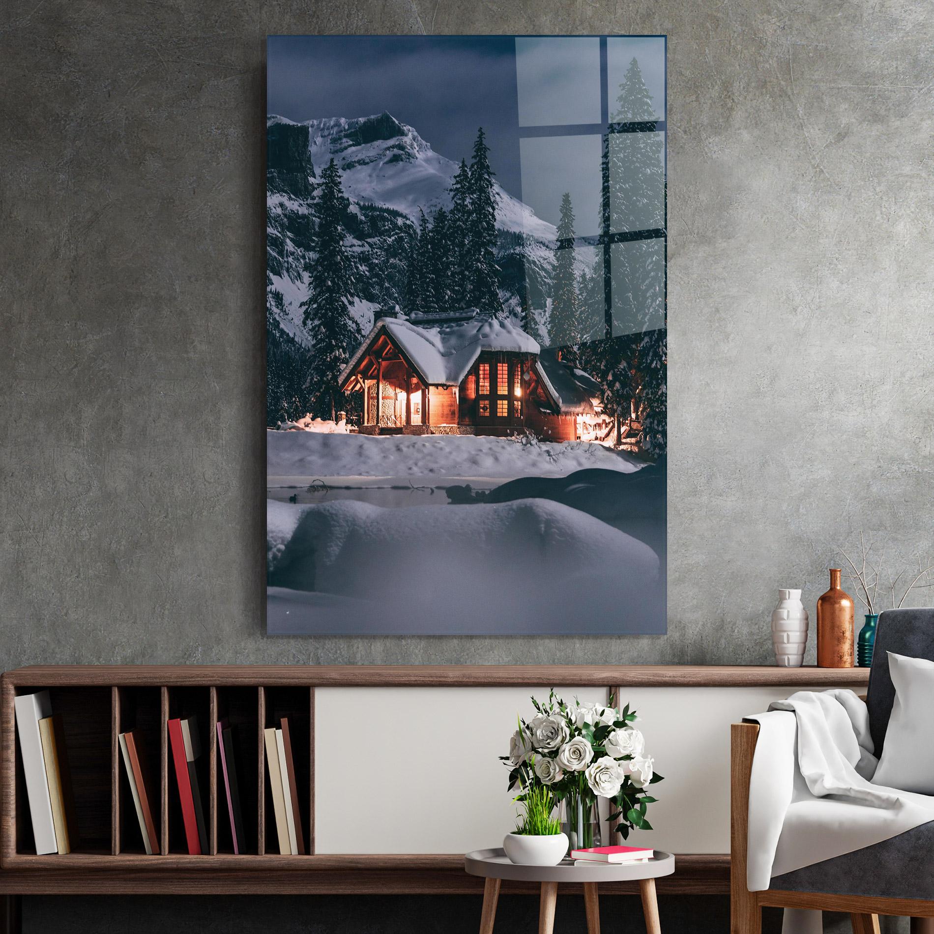 Tablou Sticla Winter House mockup 2