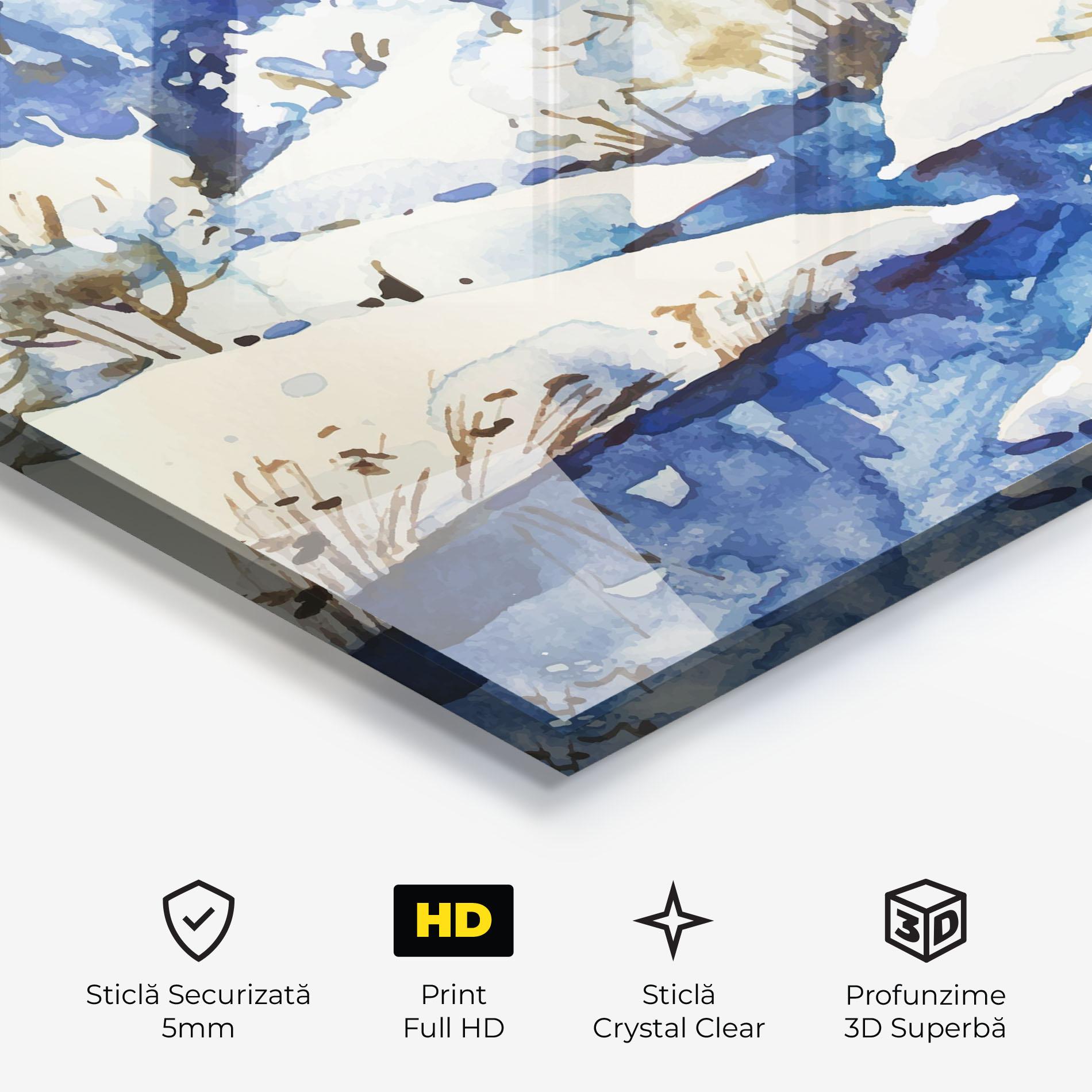 Tablou Sticla Blue Trees Winter mockup 3