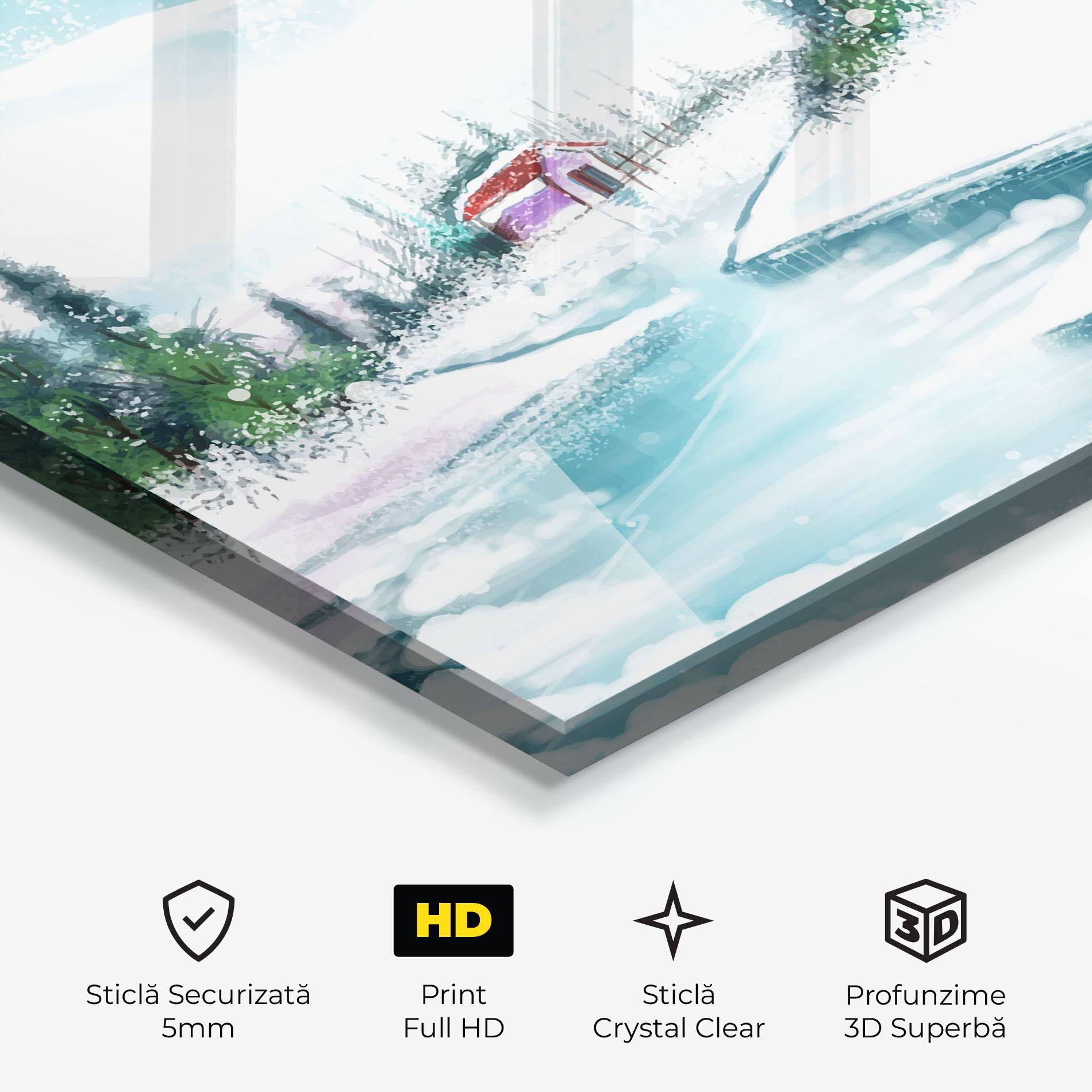 Tablou Sticla Purple House Winter mockup 3