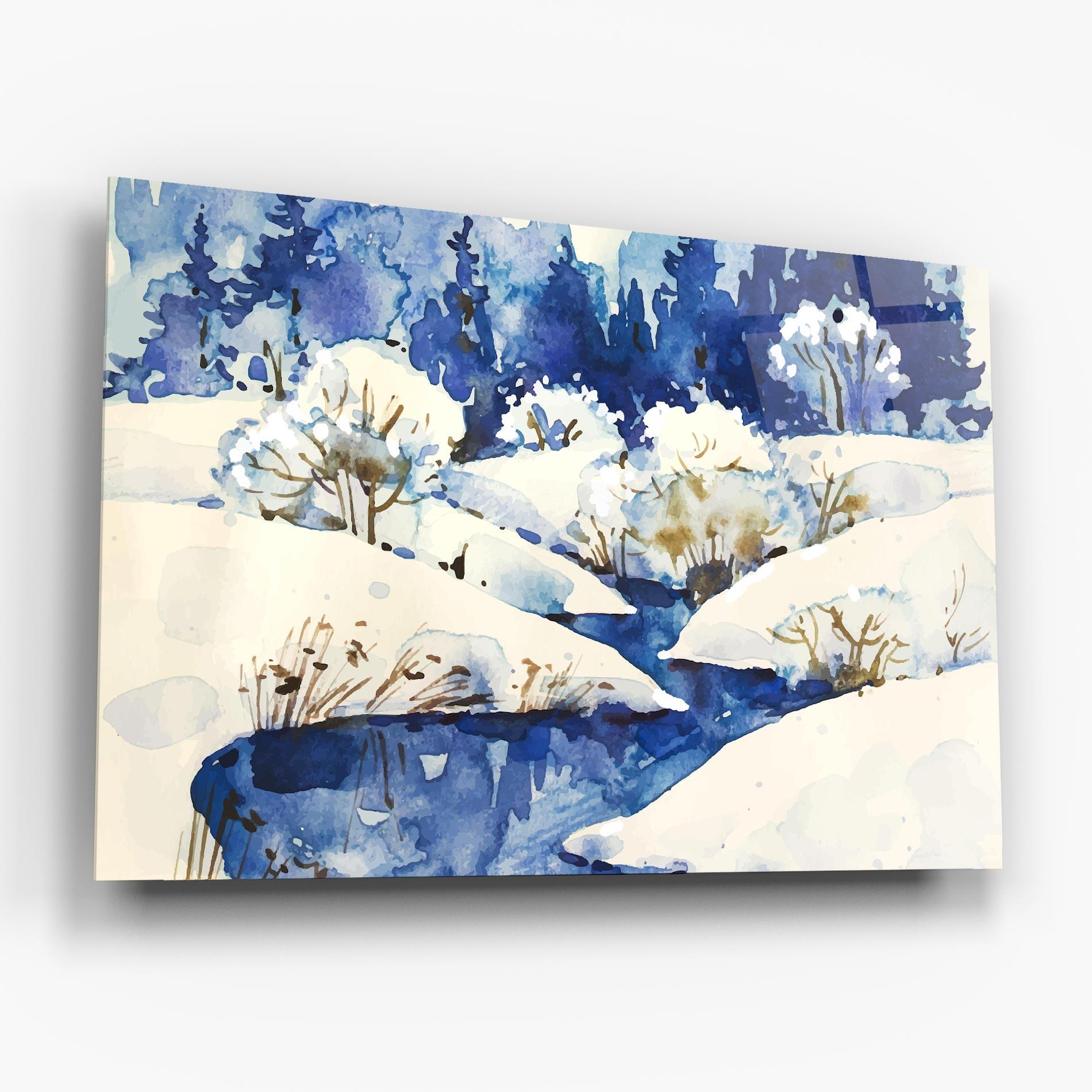 Tablou Sticla Blue Trees Winter mockup 6