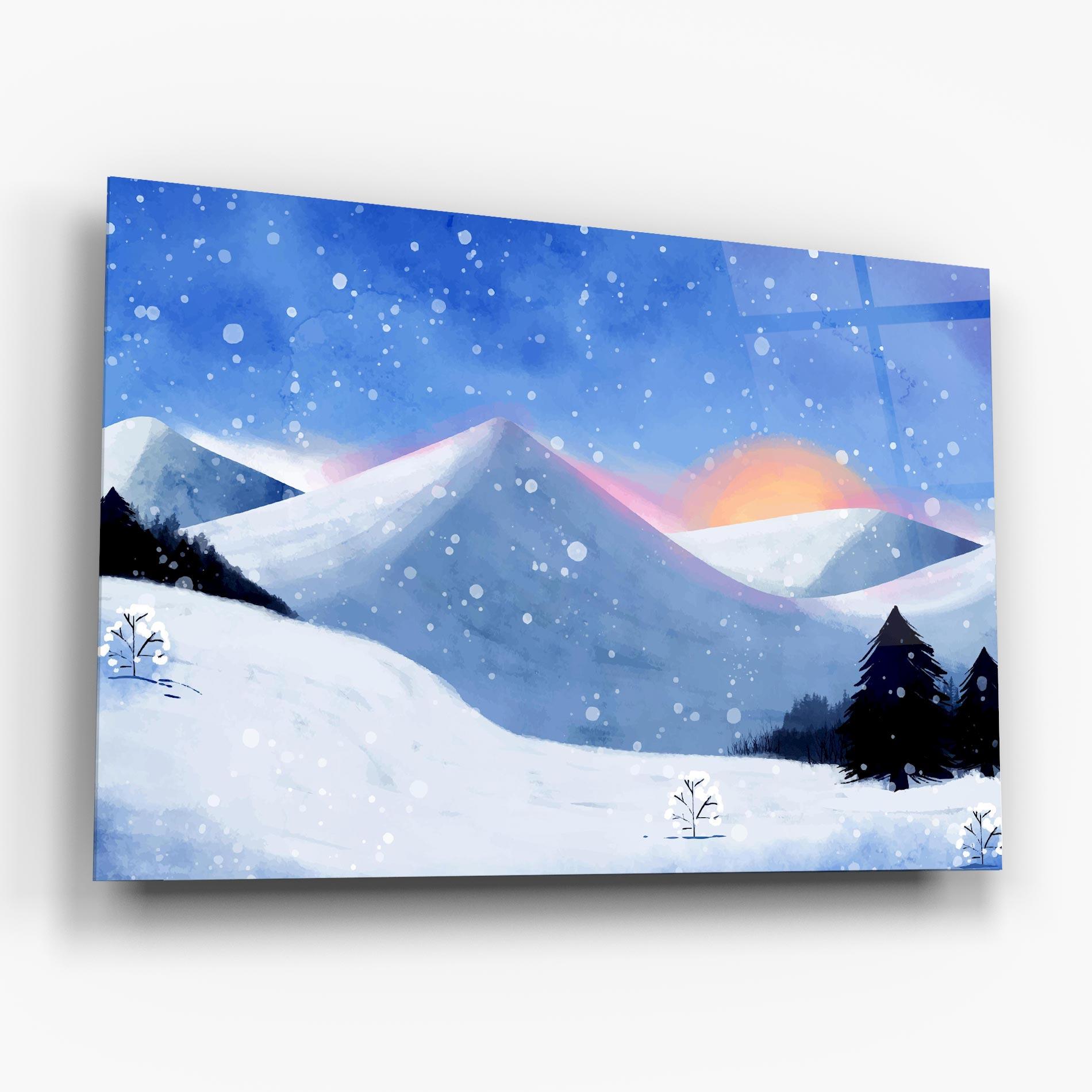 Tablou Sticla Mountain Snow Art mockup 6