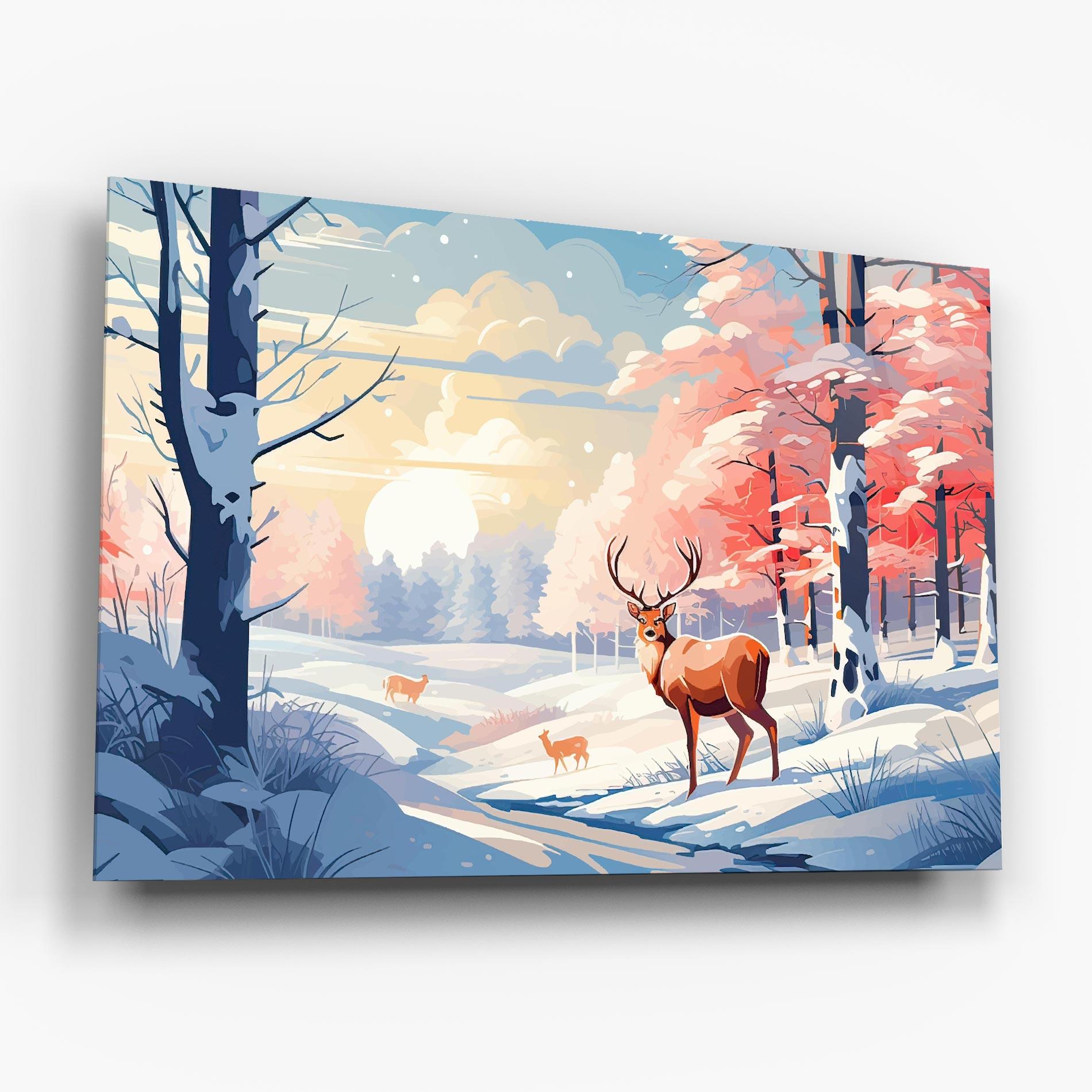 Tablou Sticla Winter Deer Art mockup 6