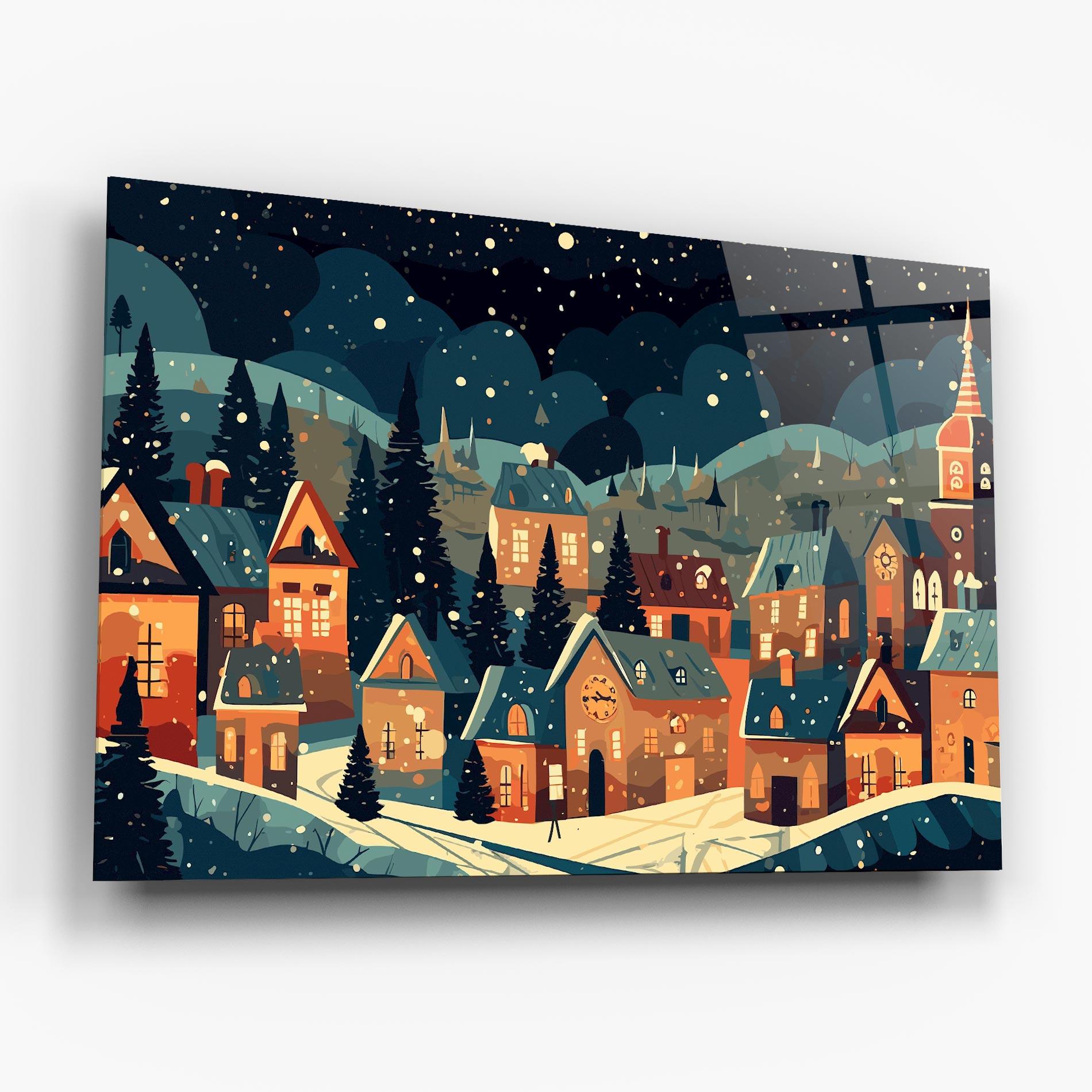 Tablou Sticla Winter View Houses mockup 6