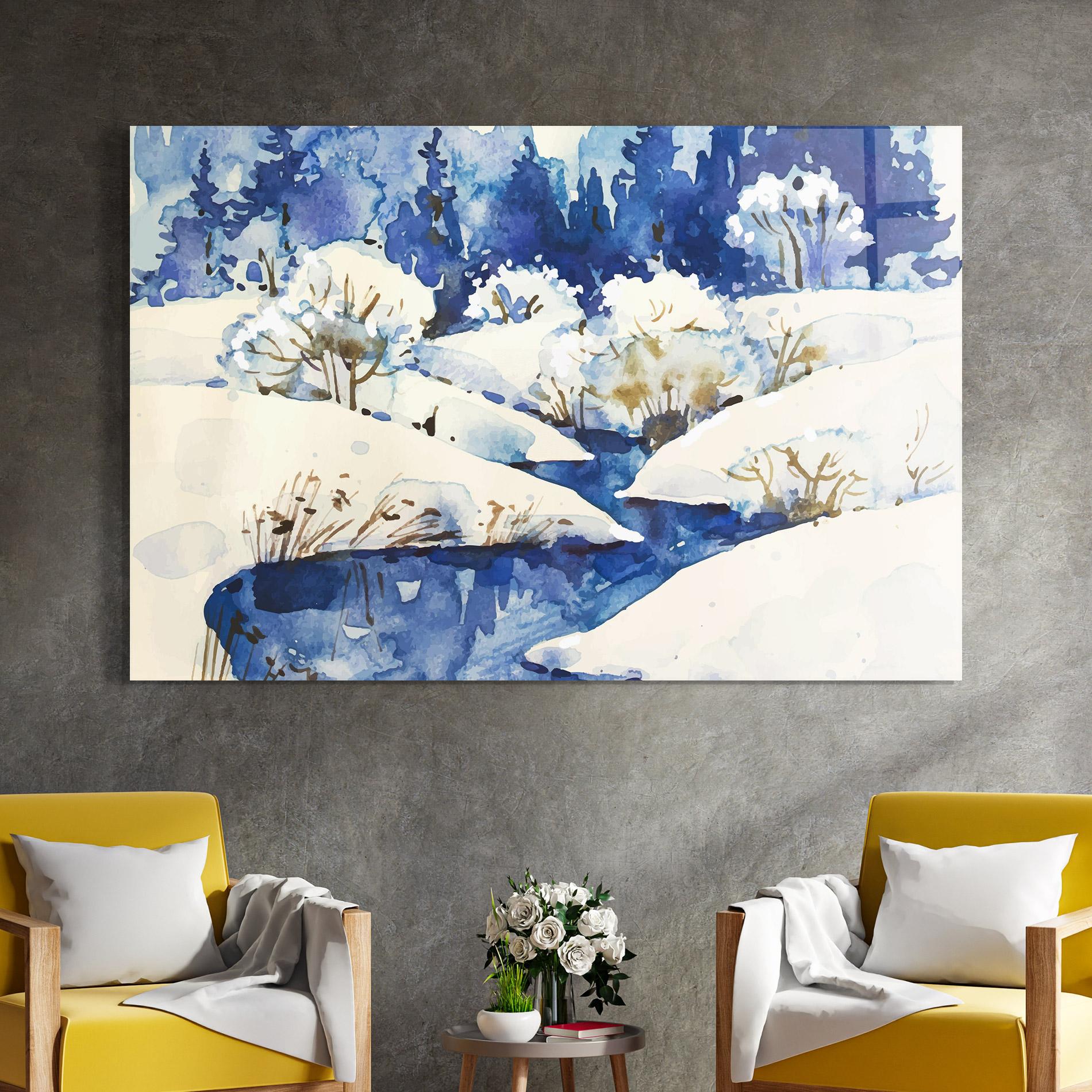 Tablou Sticla Blue Trees Winter mockup 4