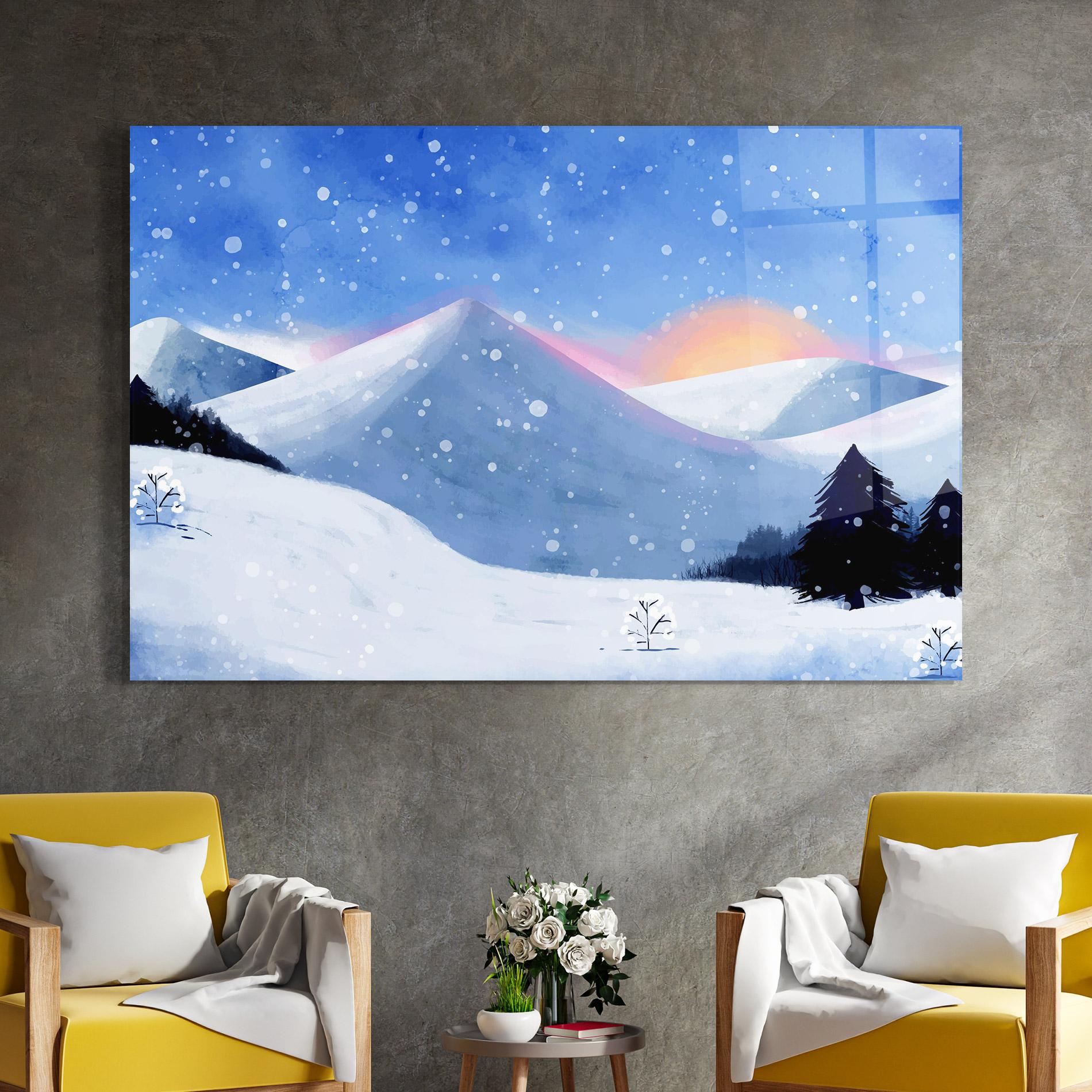 Tablou Sticla Mountain Snow Art mockup 4