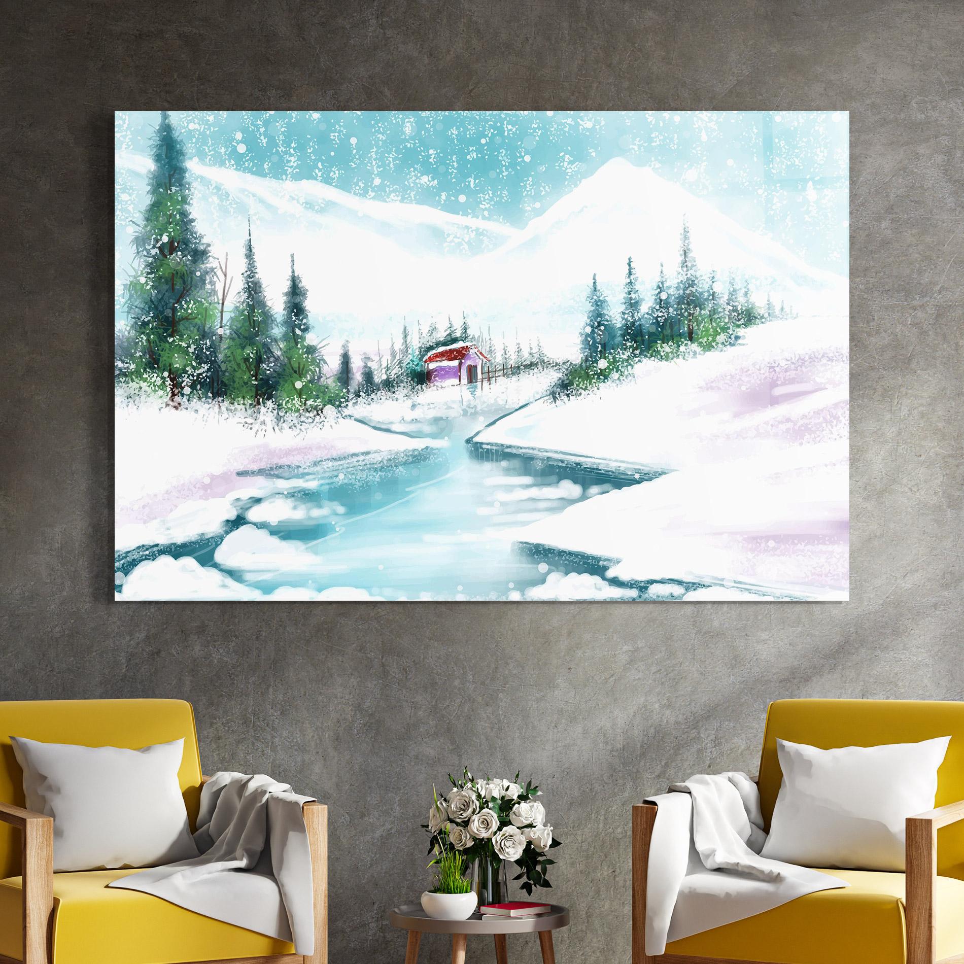 Tablou Sticla Purple House Winter mockup 4