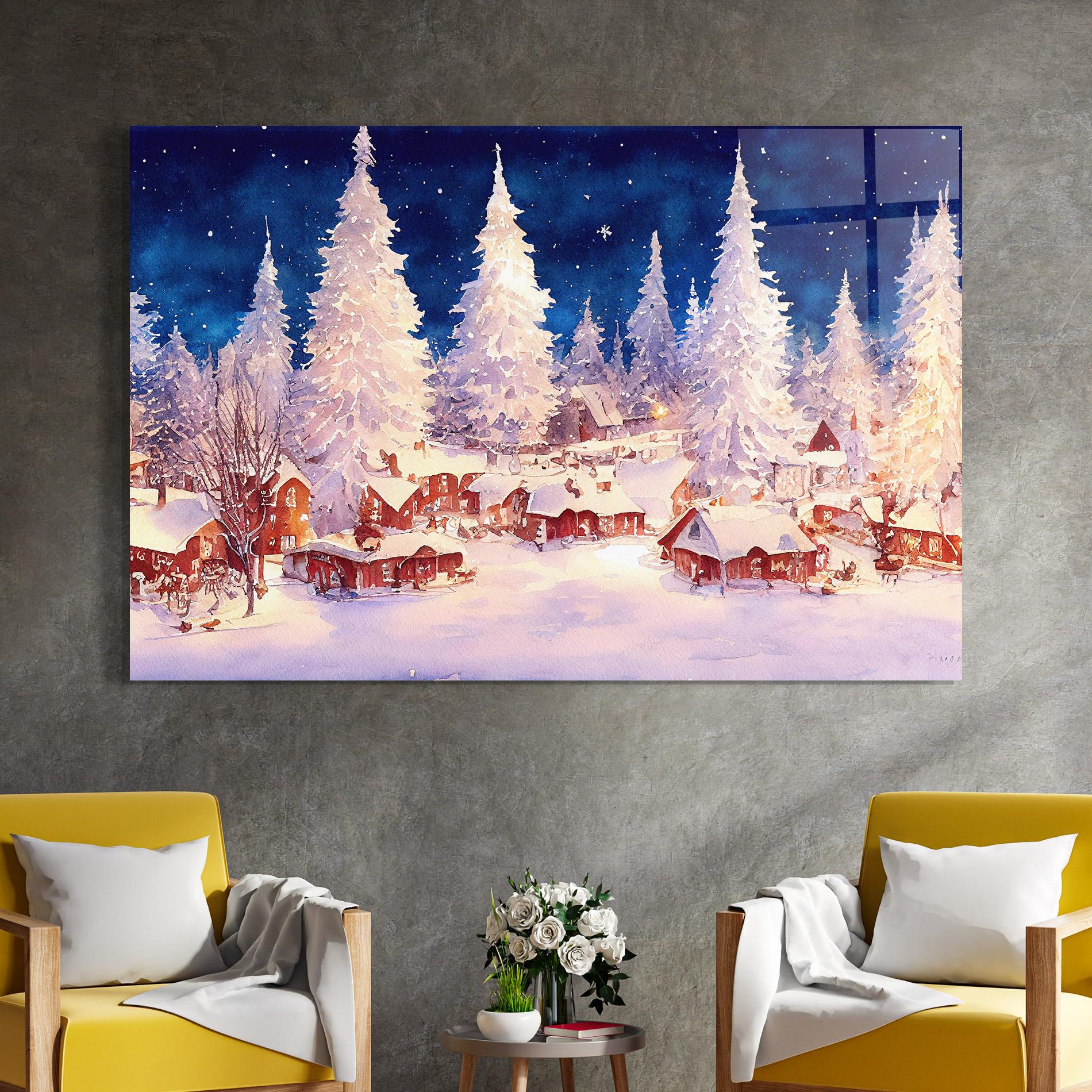 Tablou Sticla Snow Falling Painting mockup 4
