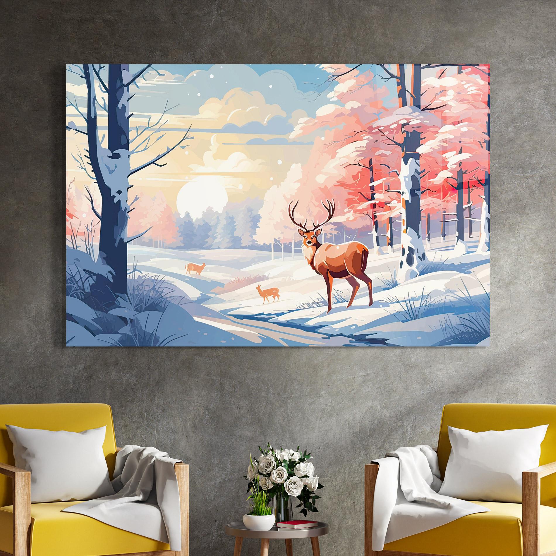 Tablou Sticla Winter Deer Art mockup 4