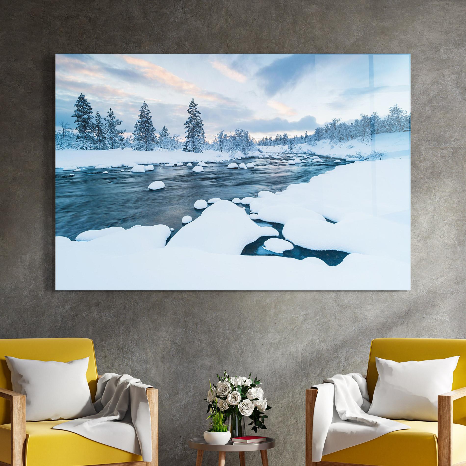 Tablou Sticla Winter River mockup 4