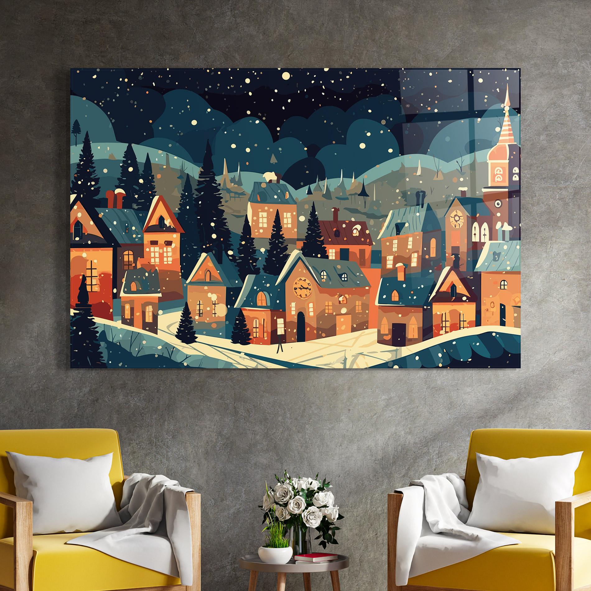 Tablou Sticla Winter View Houses mockup 4