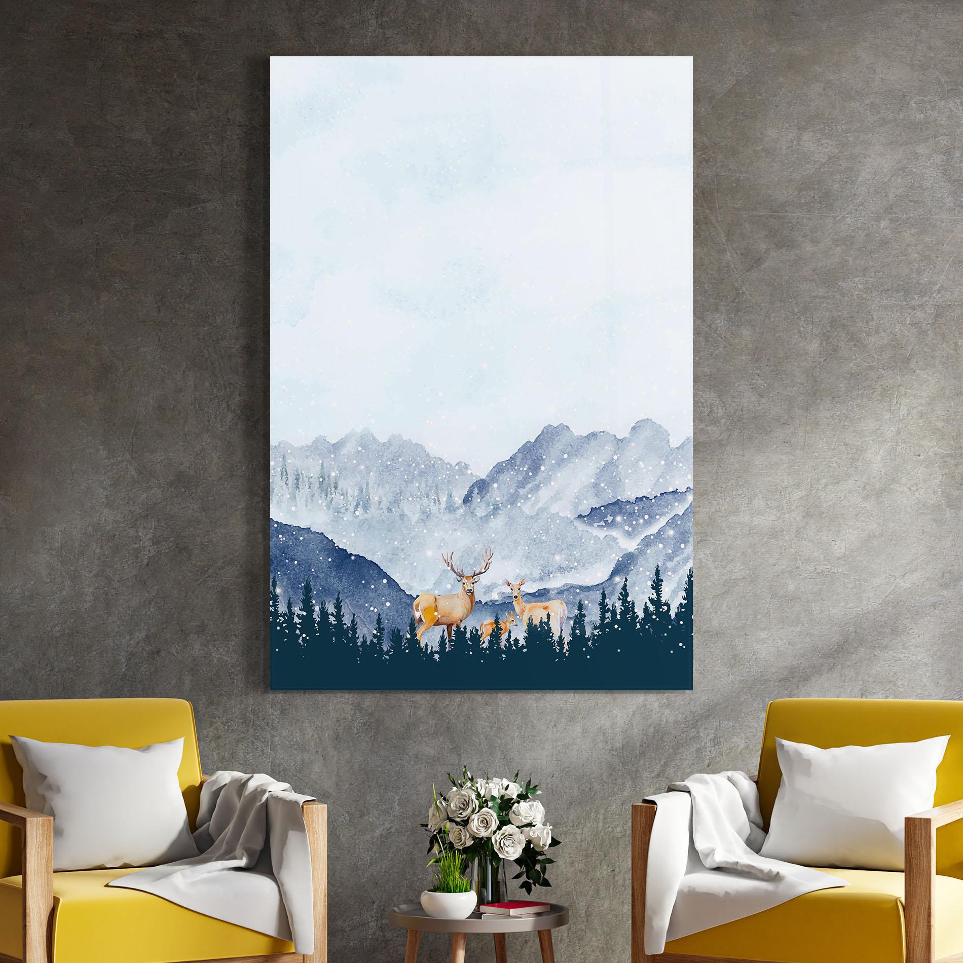 Tablou Sticla Winter Deers mockup 4