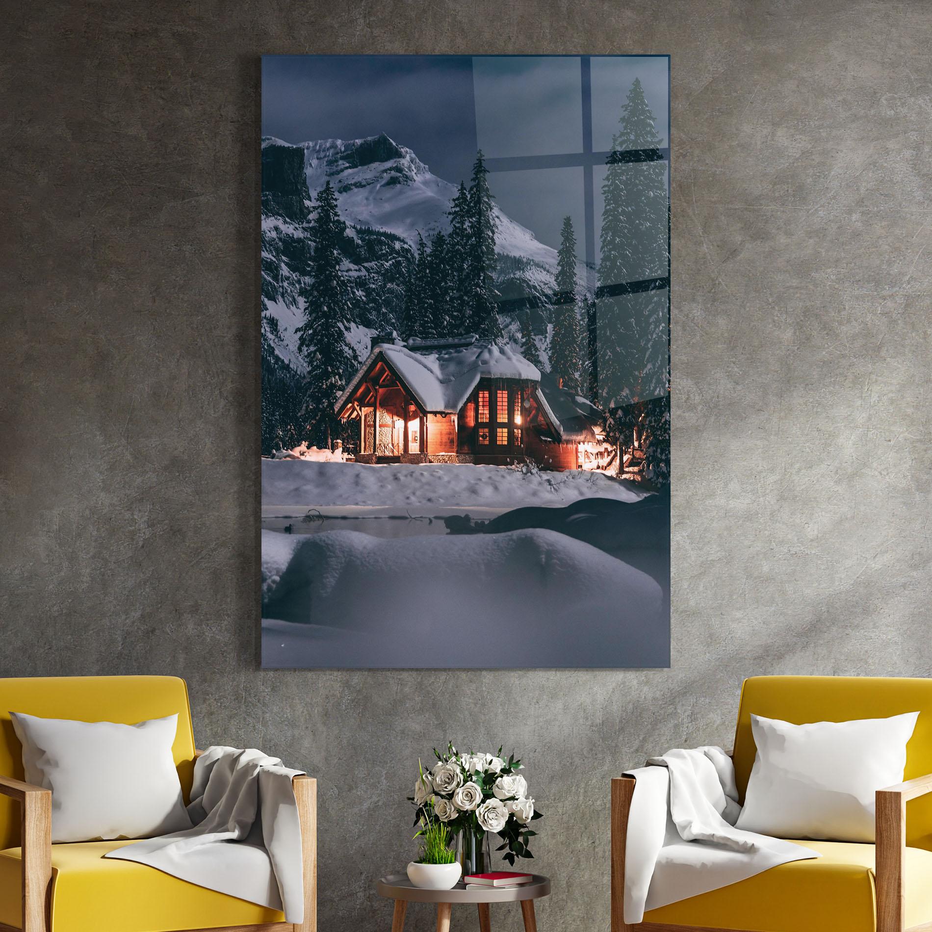 Tablou Sticla Winter House mockup 4