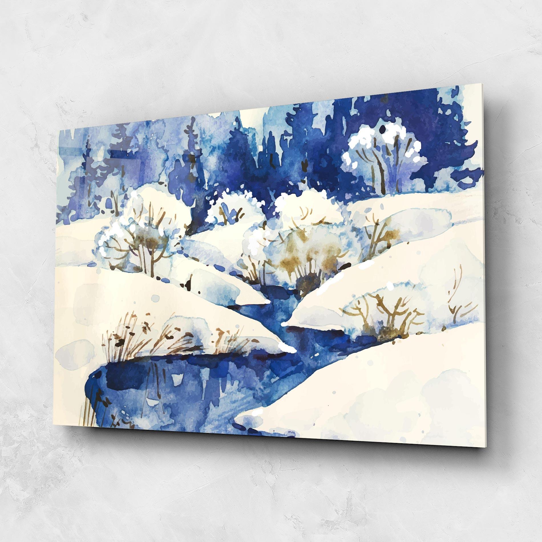Tablou Sticla Blue Trees Winter mockup 1