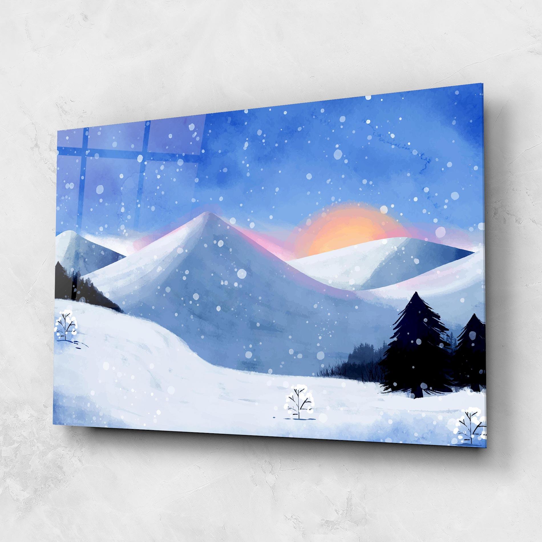 Tablou Sticla Mountain Snow Art mockup 1