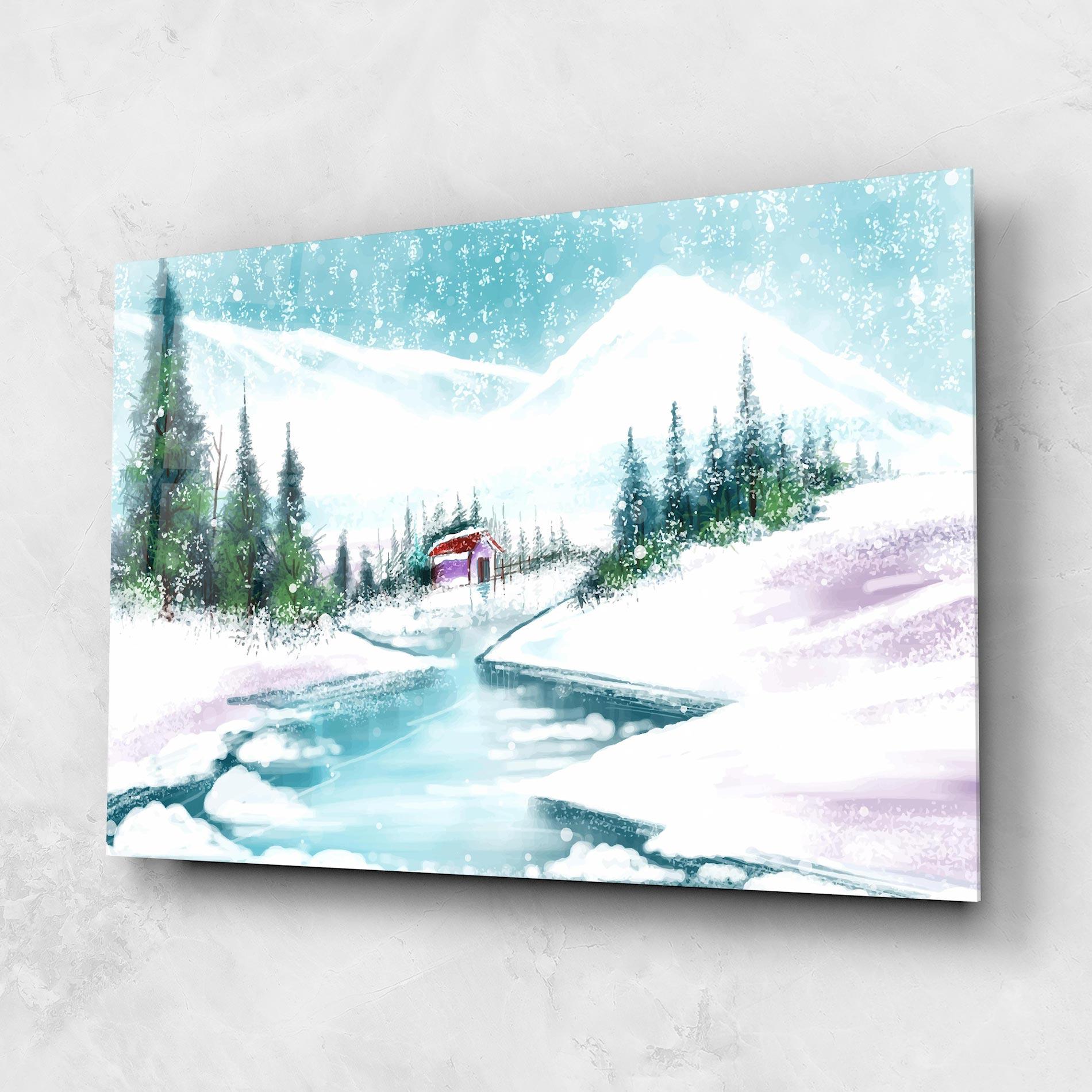 Tablou Sticla Purple House Winter mockup 1