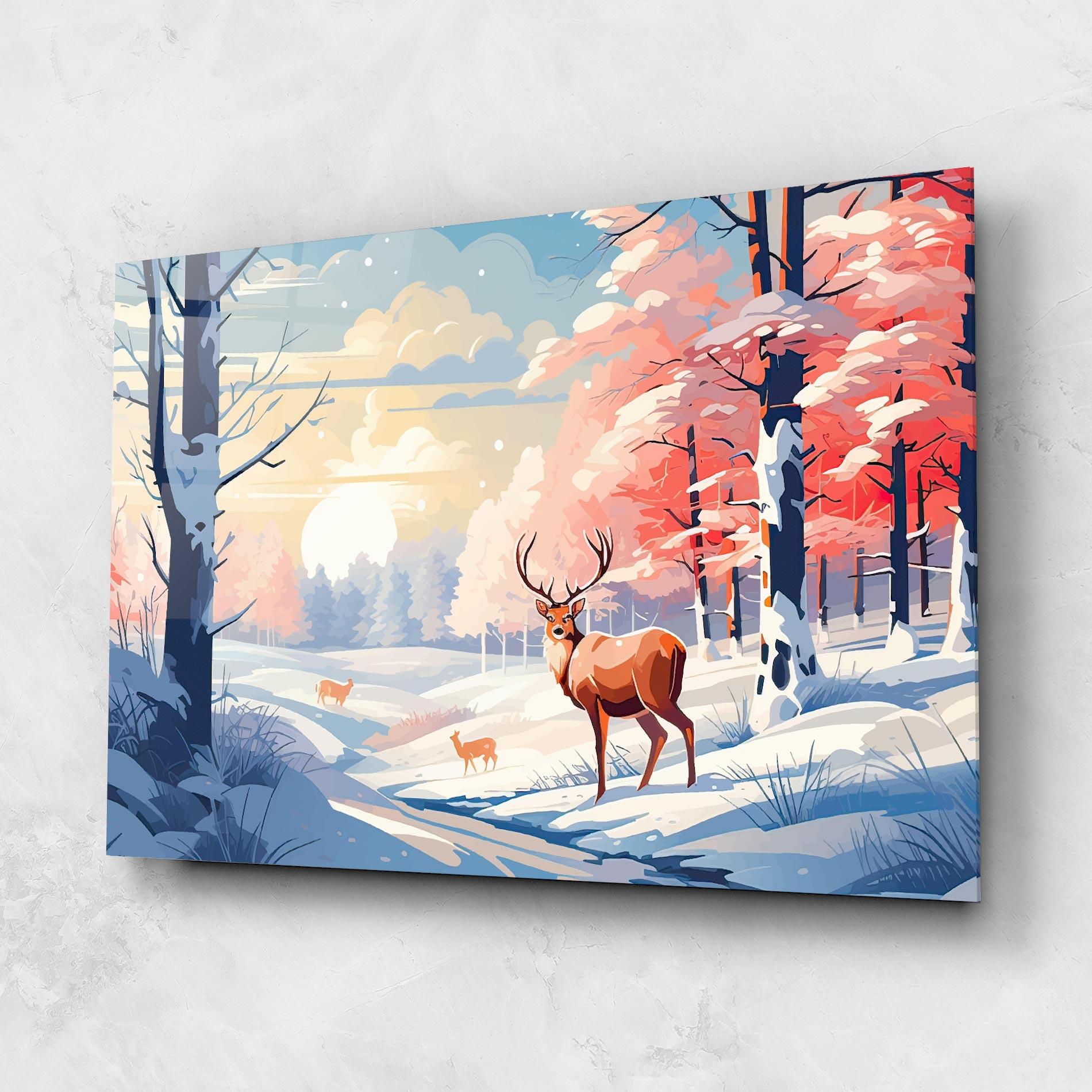 Tablou Sticla Winter Deer Art mockup 1